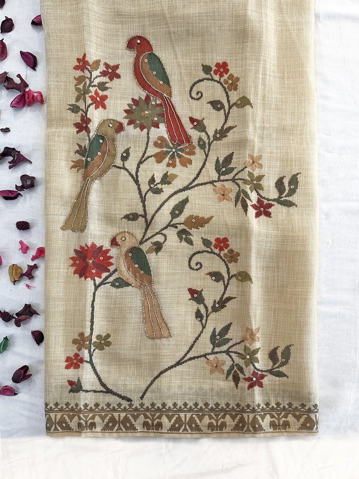 Shimmer Linen Fabric Unstitched Suit Set | Beige