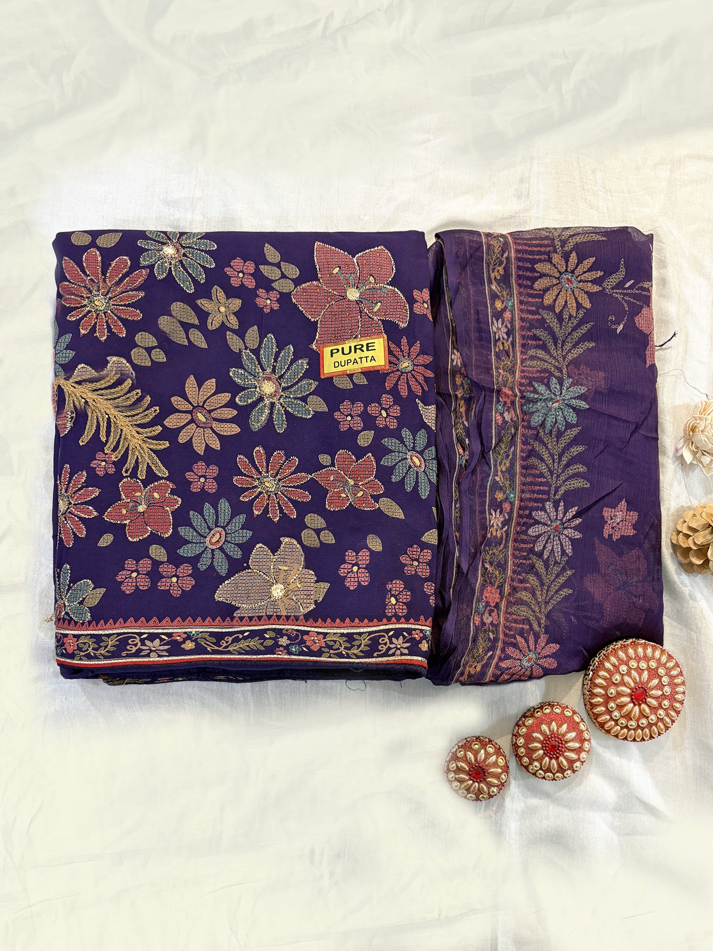 Pashmina Fabric Unstitched Suit Set Purple