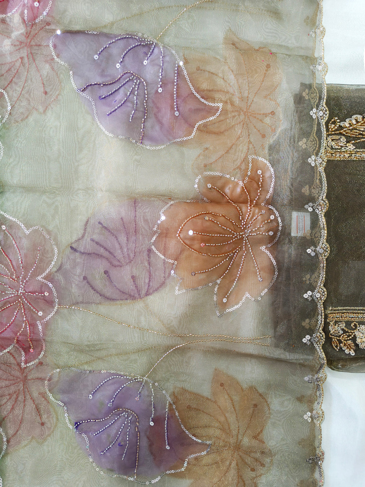Shimmer organza handwork Unstitched Suit Set with organza Dupatta