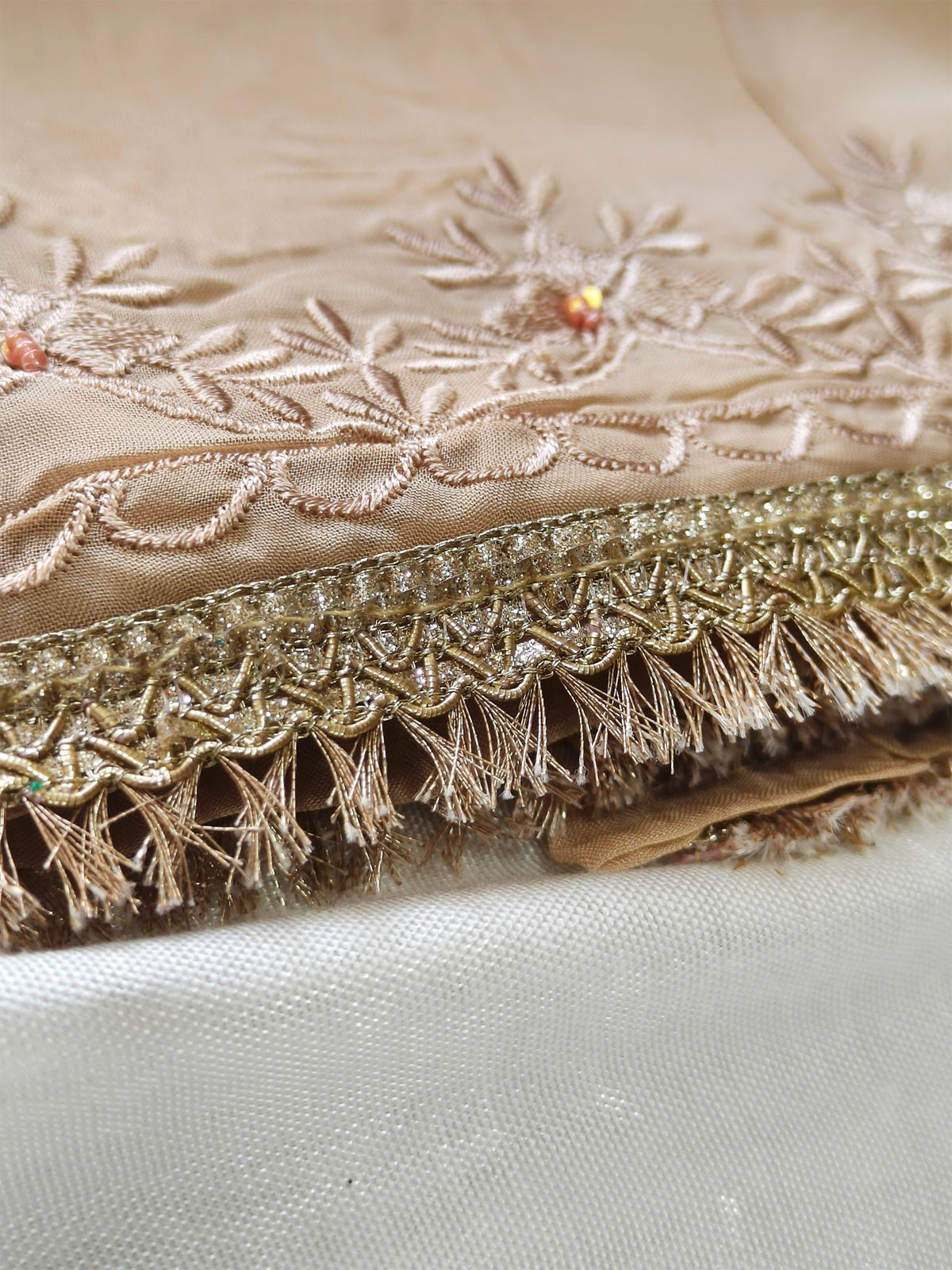 Organza Floral Embroidered Unstitched Suit Set with Chiffon Dupatta