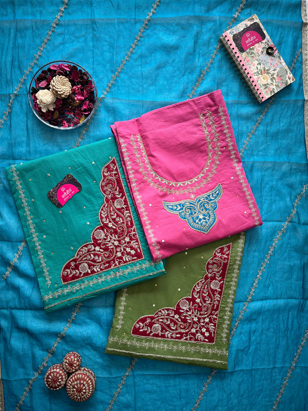 Unstitched suit with Designer Embroidery and 3 contrast colors