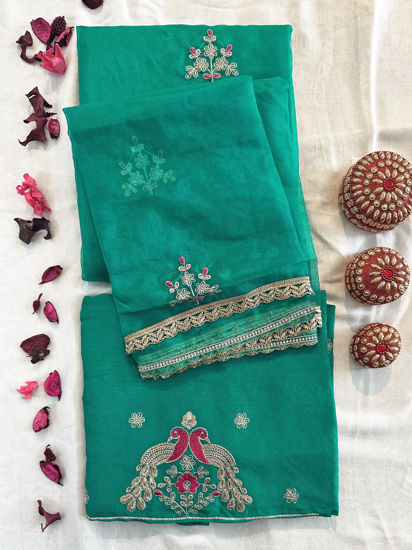 Viscose Organza Unstitched Suit Set  2 Green Colors