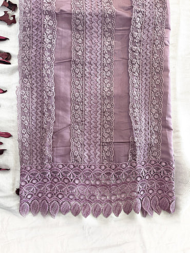 Muslin Cotton Fabric Unstitched Suit set  Purple Color