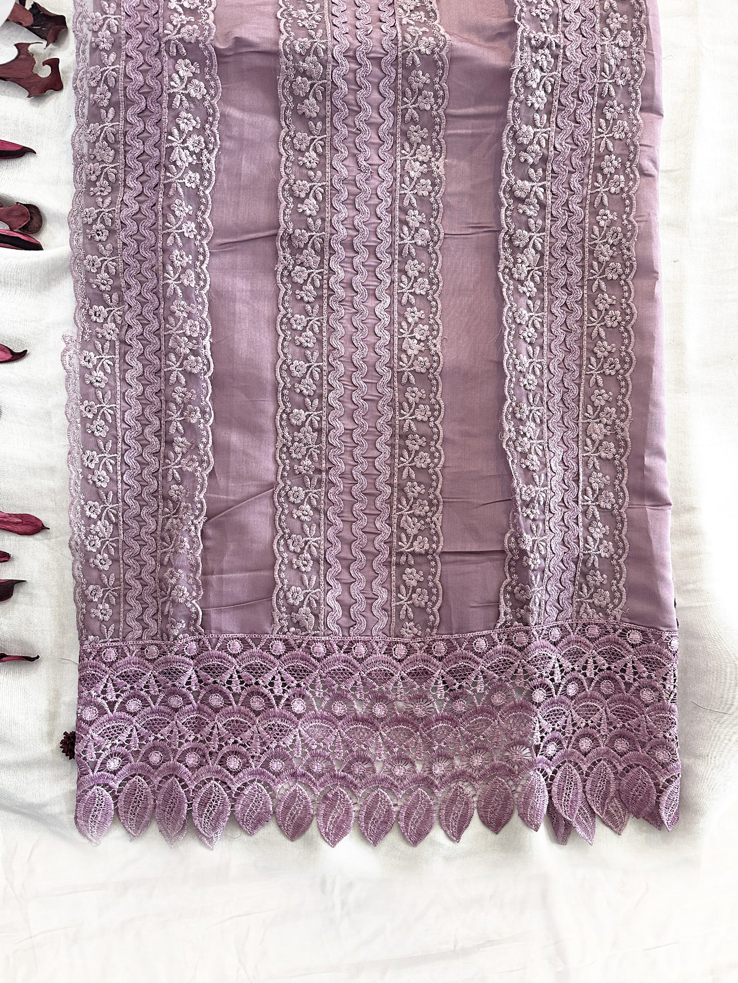 Muslin Cotton Fabric Purple Color Unstitched Suit set