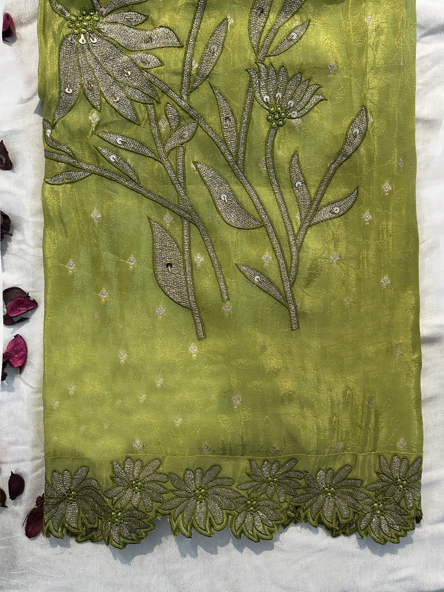 Crepe Fabric Unstitched Suit Set Pink colour