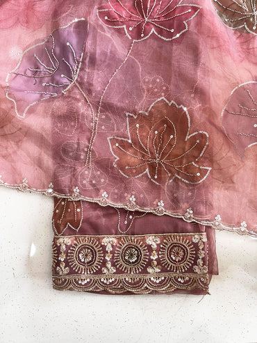 Shimmer organza handwork Unstitched Suit Set with organza Dupatta
