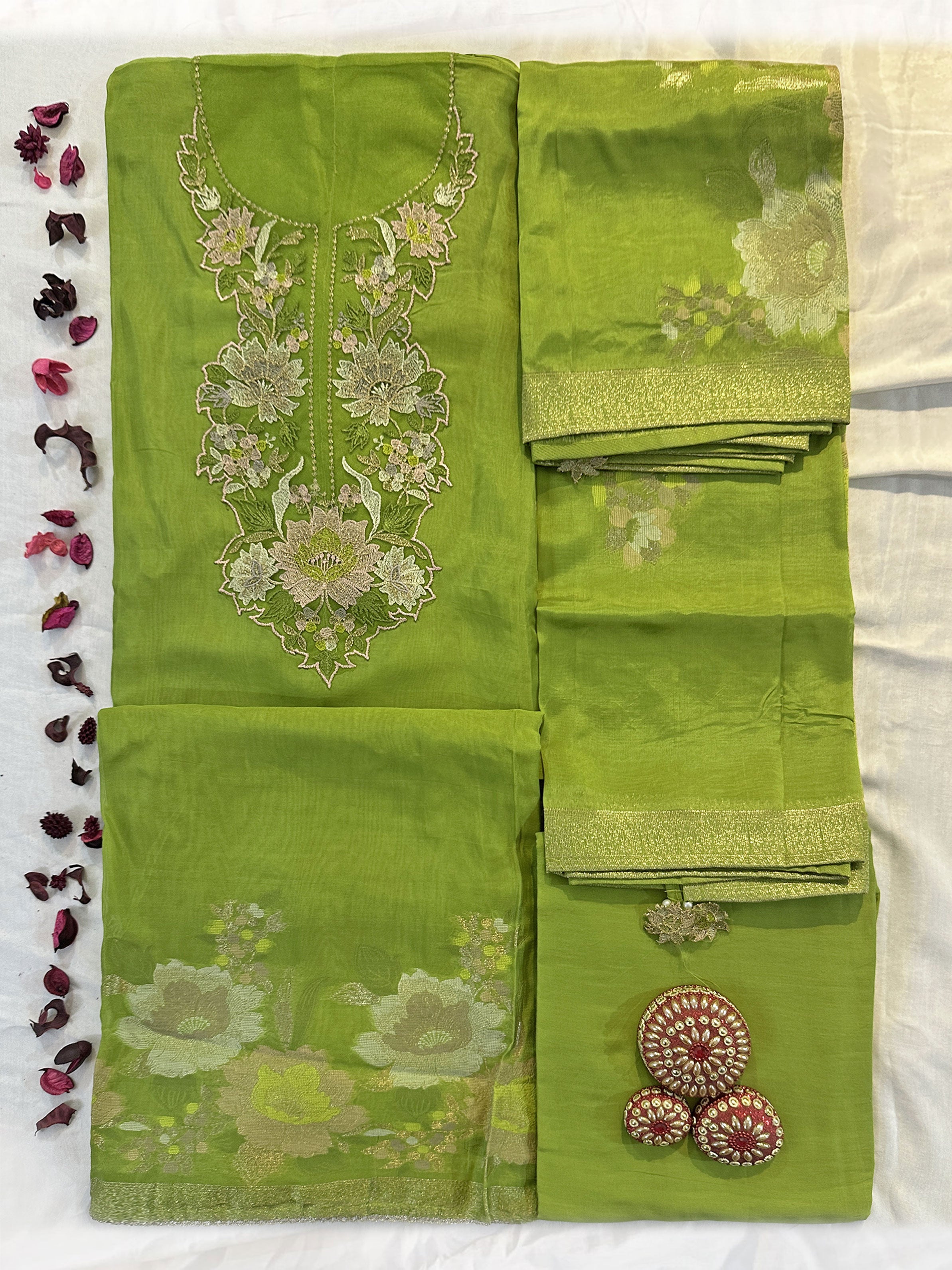 Banarasi Jacquard Silk various colors Unstitched Suit Set
