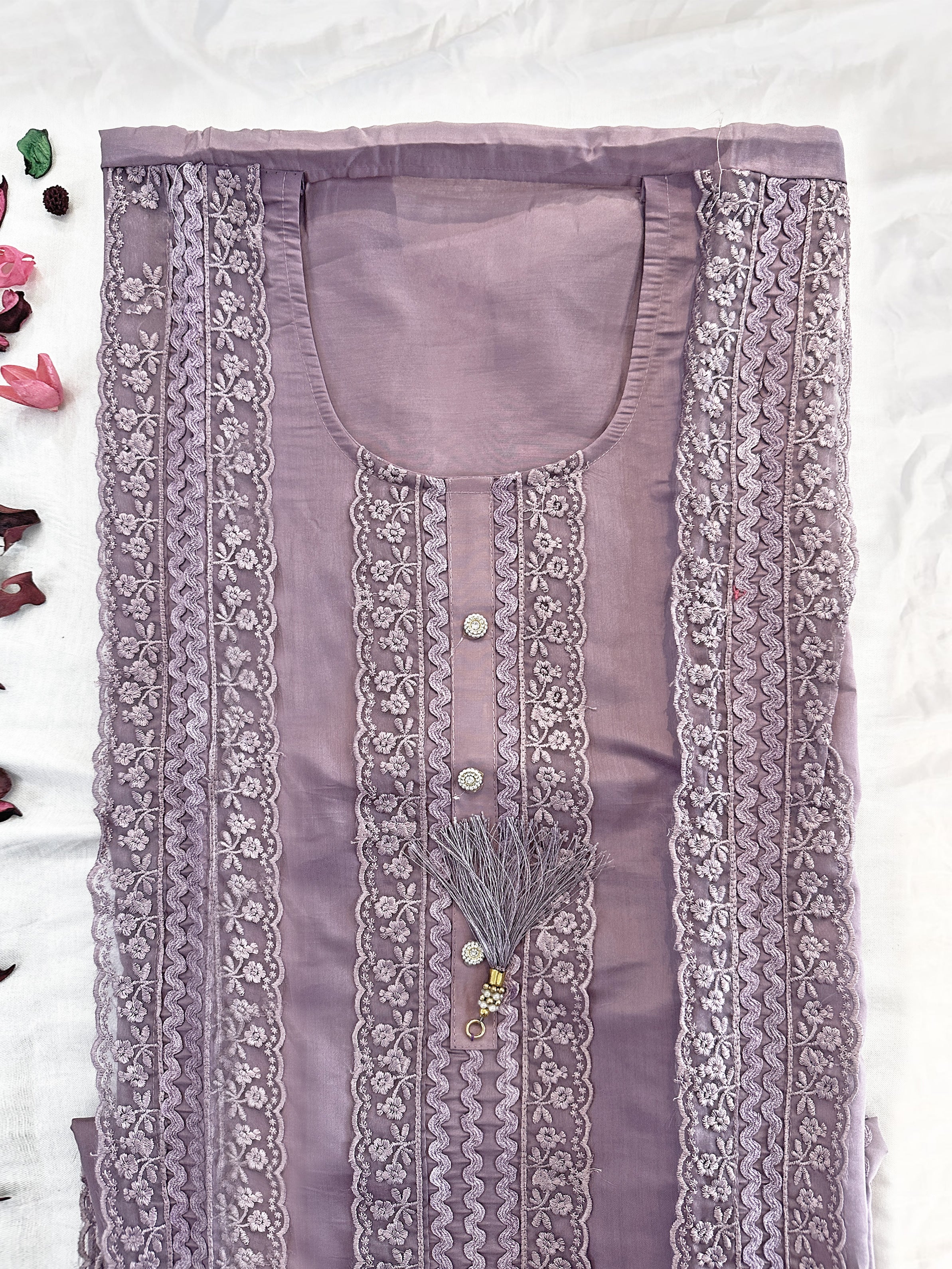 Muslin Cotton Fabric Purple Color Unstitched Suit set