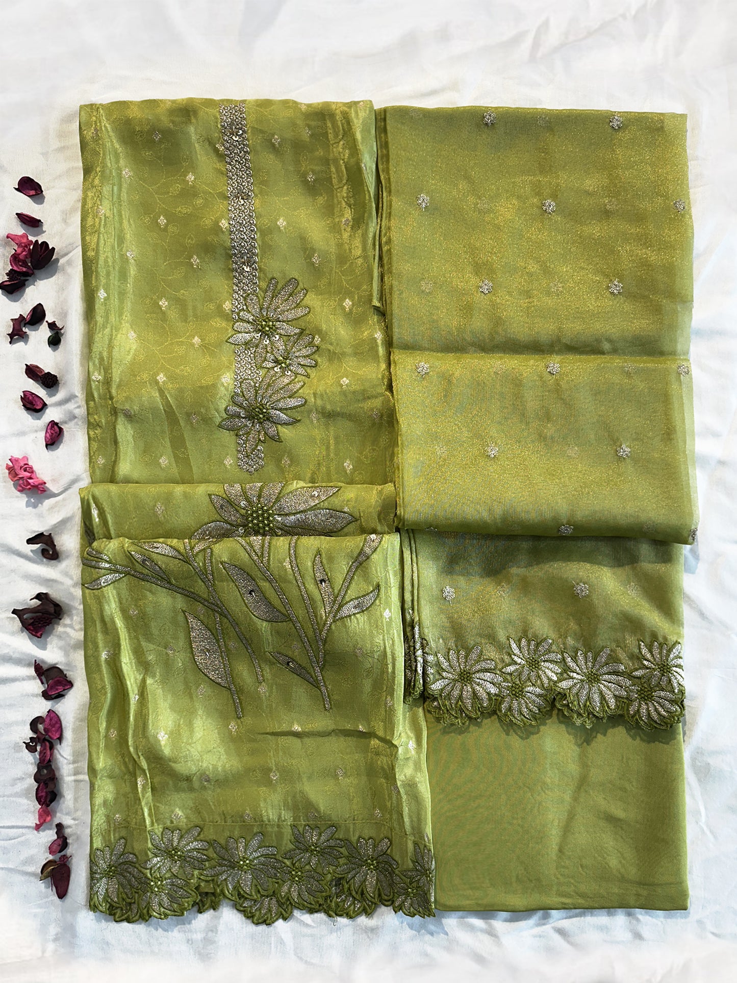 Crepe Fabric Unstitched Suit Set Pink colour