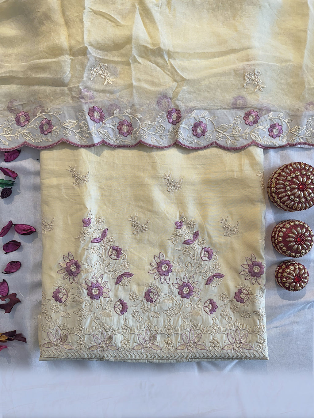 Muslin Fabric Unstitched Suit Set Lemon Color