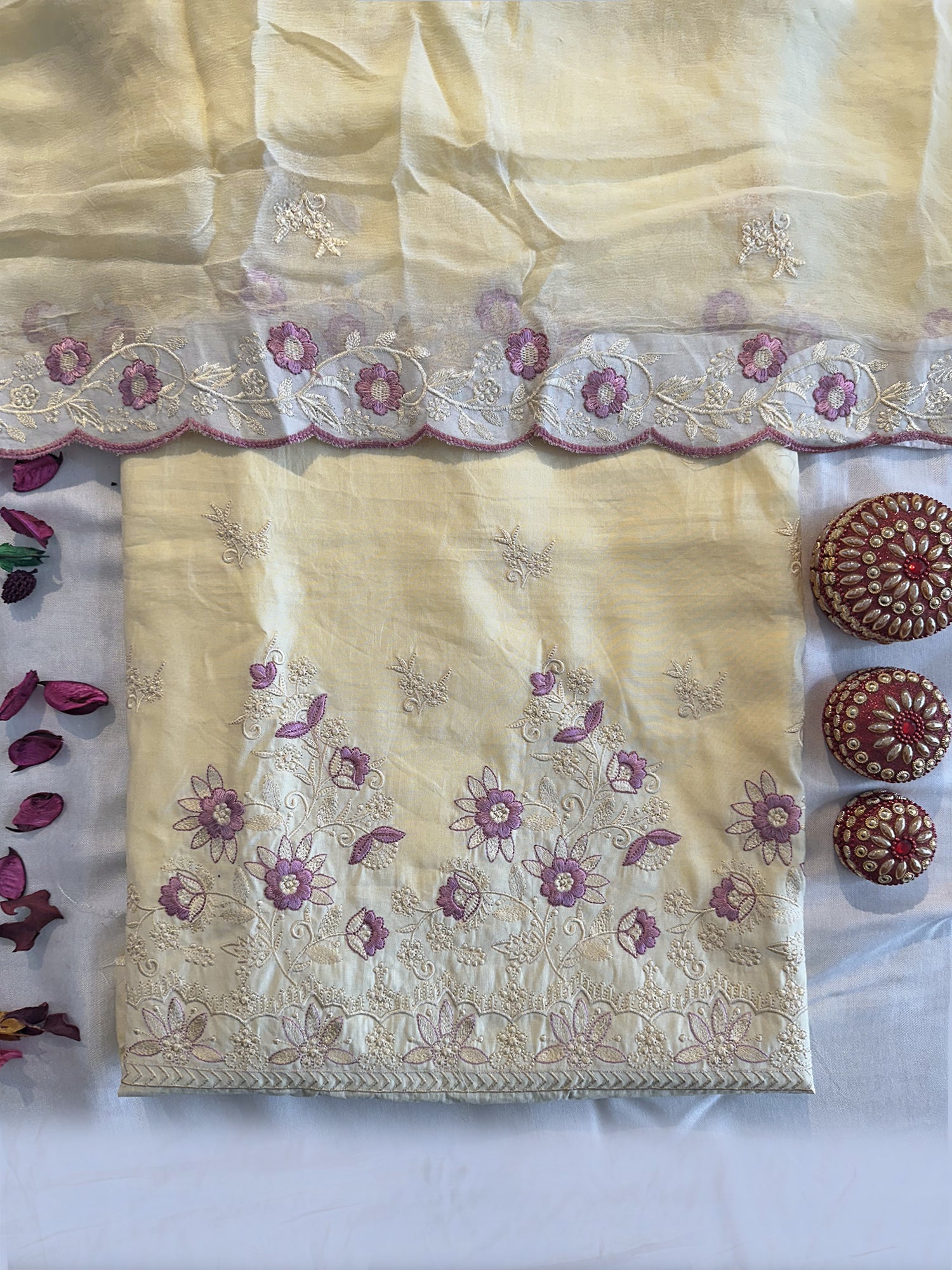 Muslin Fabric Unstitched Suit Set Lemon Color