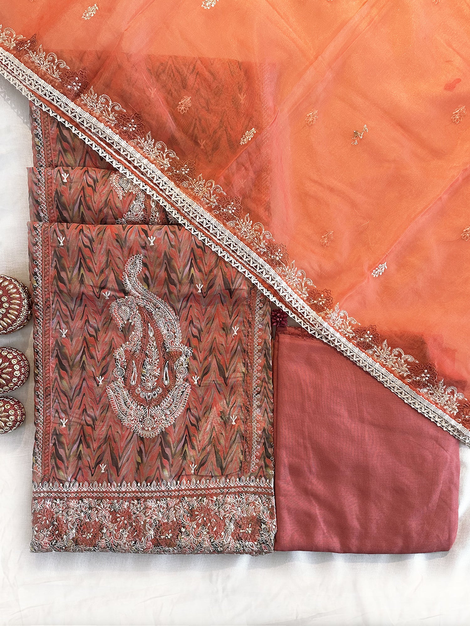 Crepe Fabric Peach color Unstitched Suit Set
