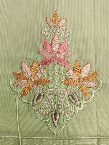Giza Cotton Unstitched Suit Set Cutwork Embroidery & Muslin Dupatta