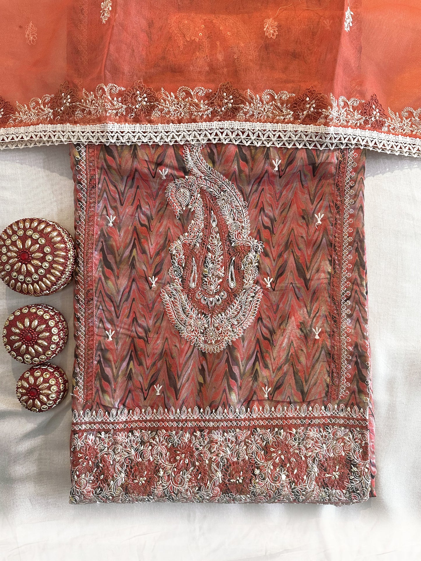 Crepe Fabric Unstitched Suit Set Peach color