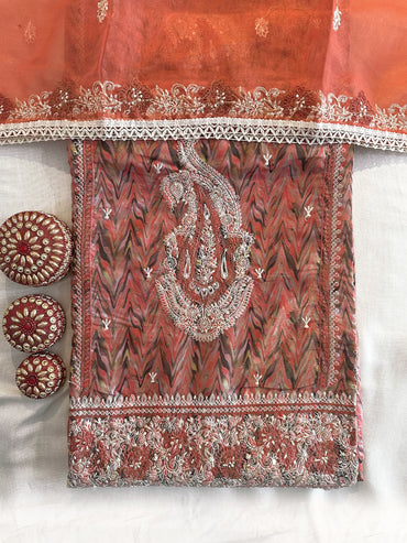 Crepe Fabric Unstitched Suit Set Peach color