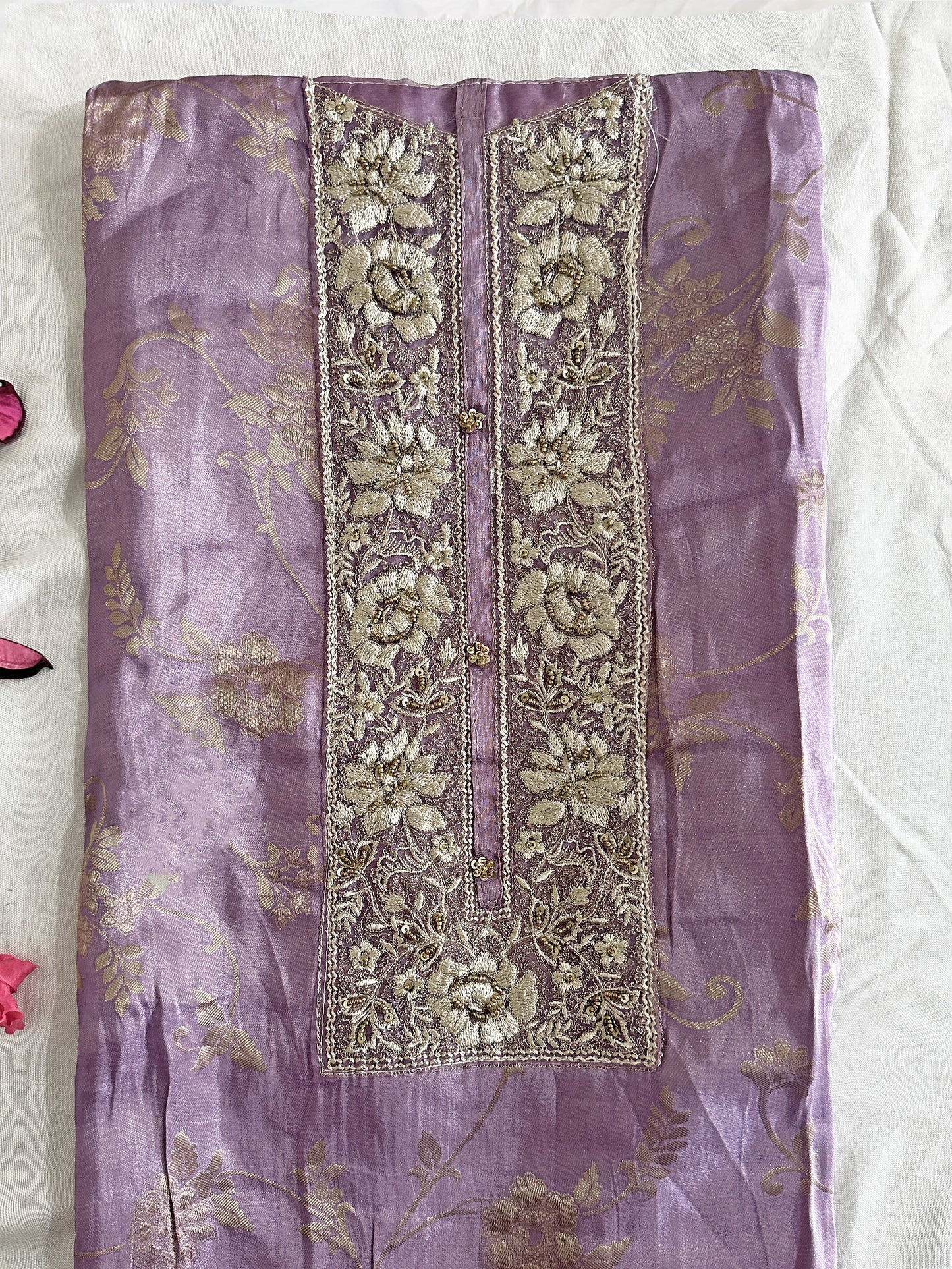 Shimmer Banarasi Fabric Unstitched Suit Set Purple Color