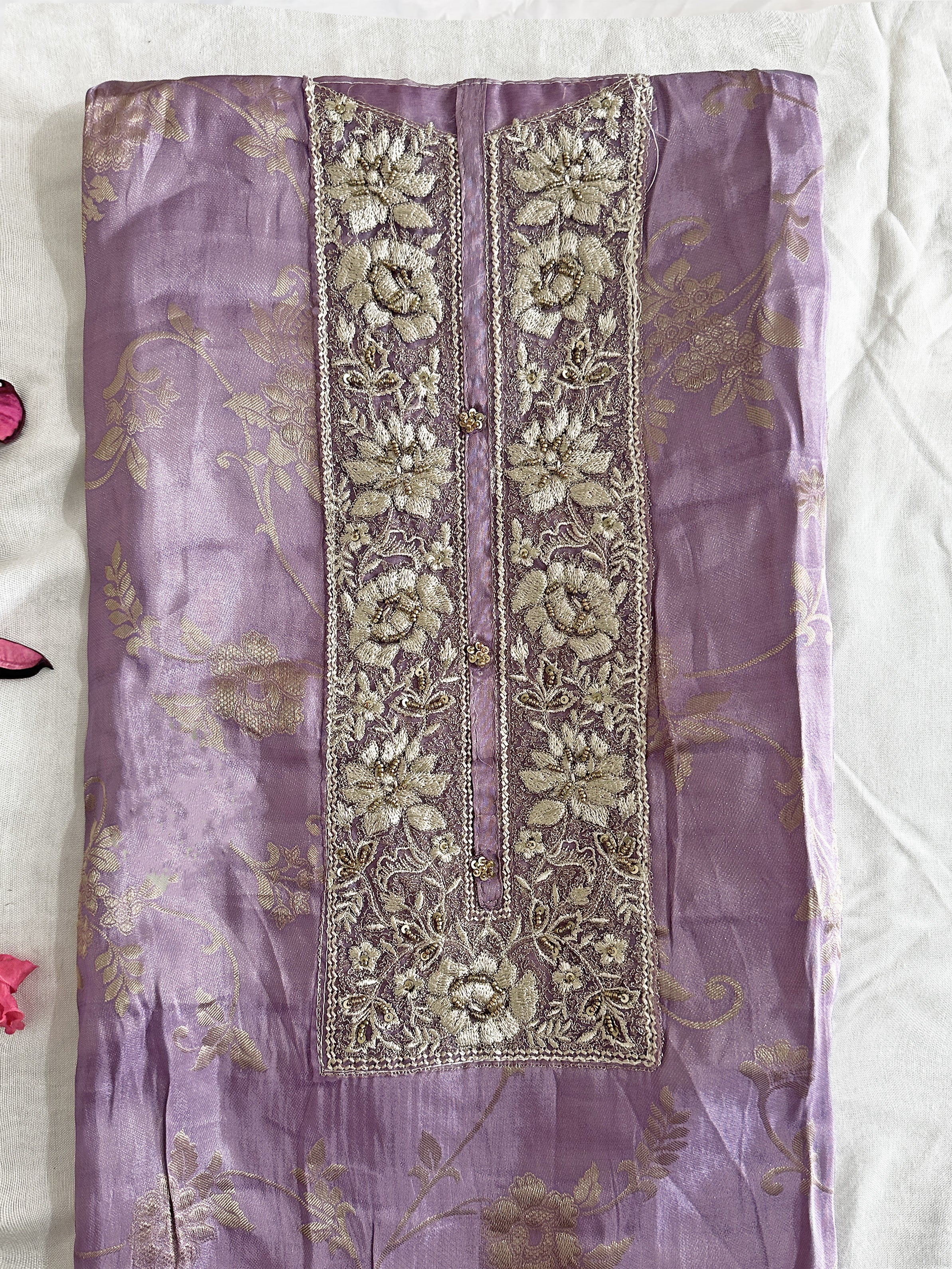 Shimmer Banarasi Fabric Purple Color Unstitched Suit Set