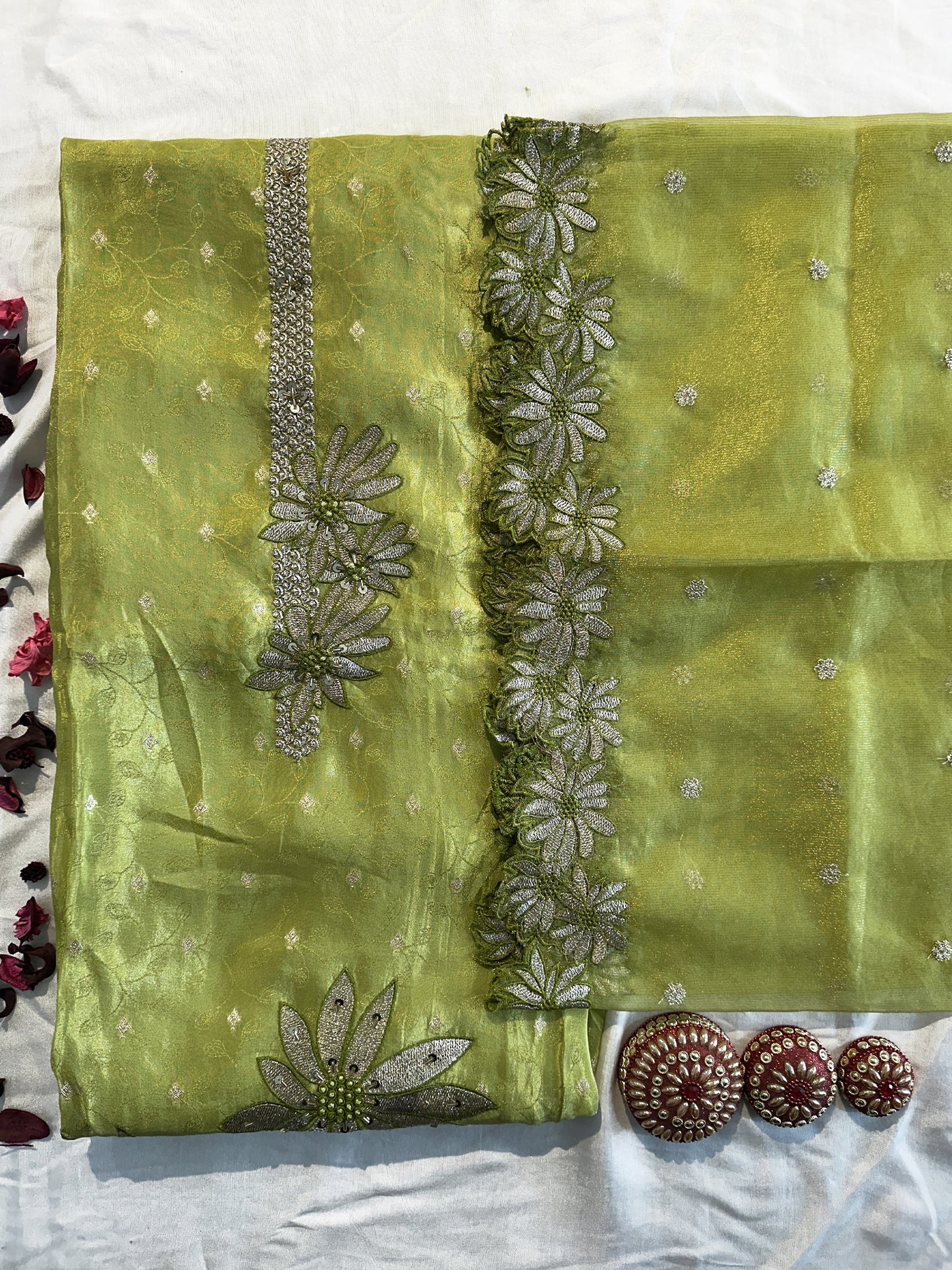 Crepe Fabric Unstitched Suit Set Pink colour