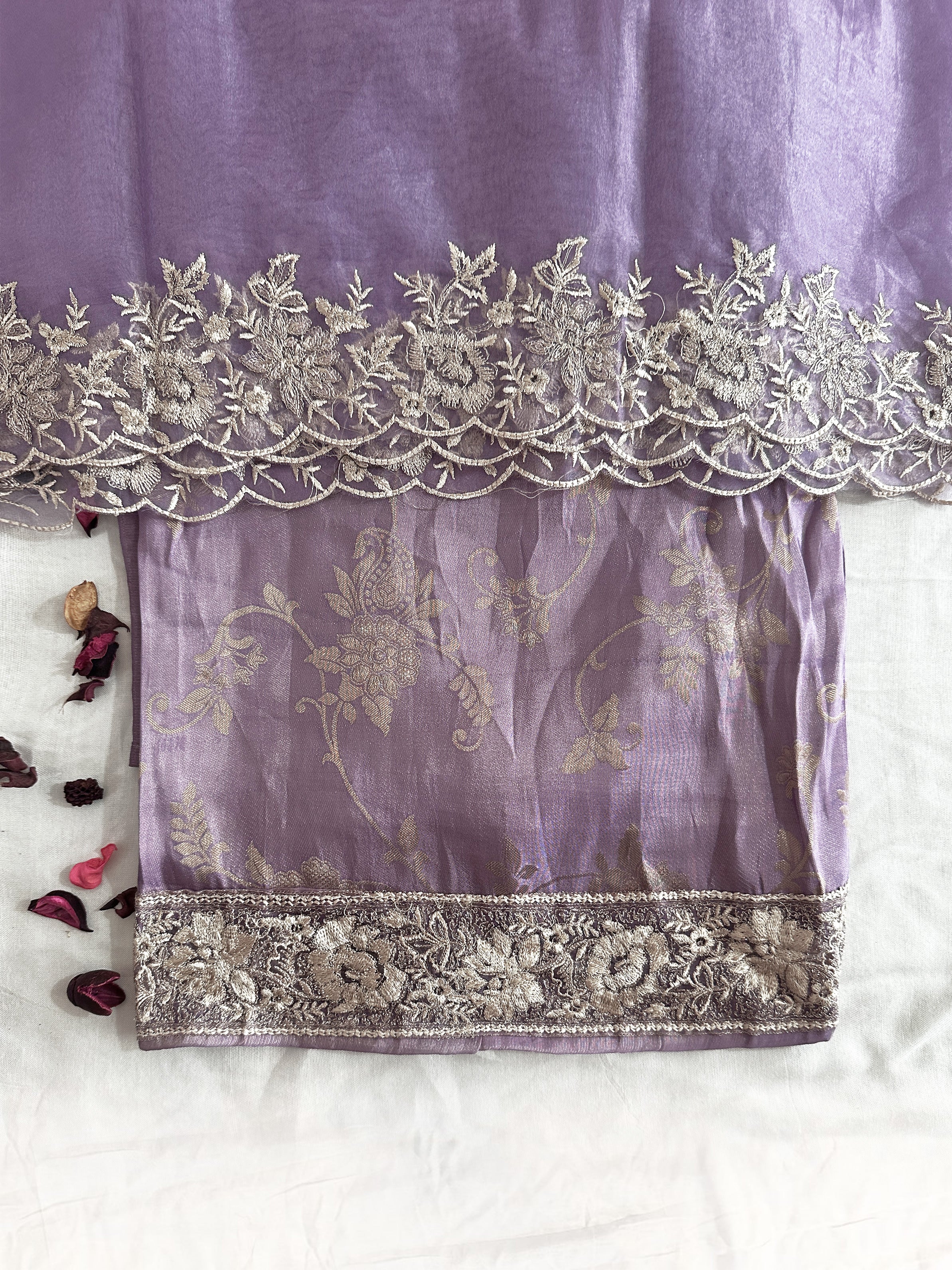 Shimmer Banarasi Fabric Purple Color Unstitched Suit Set