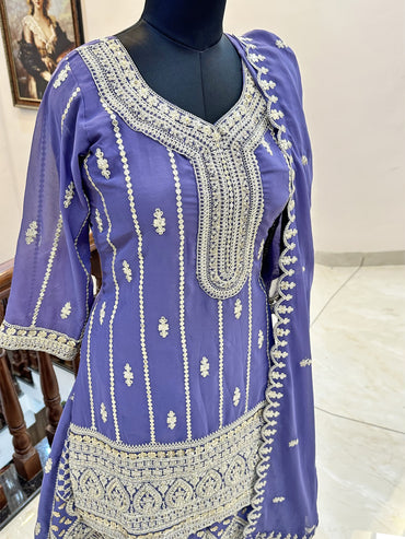 Georgette Fabric Stitched Lehenga Set Purple Color