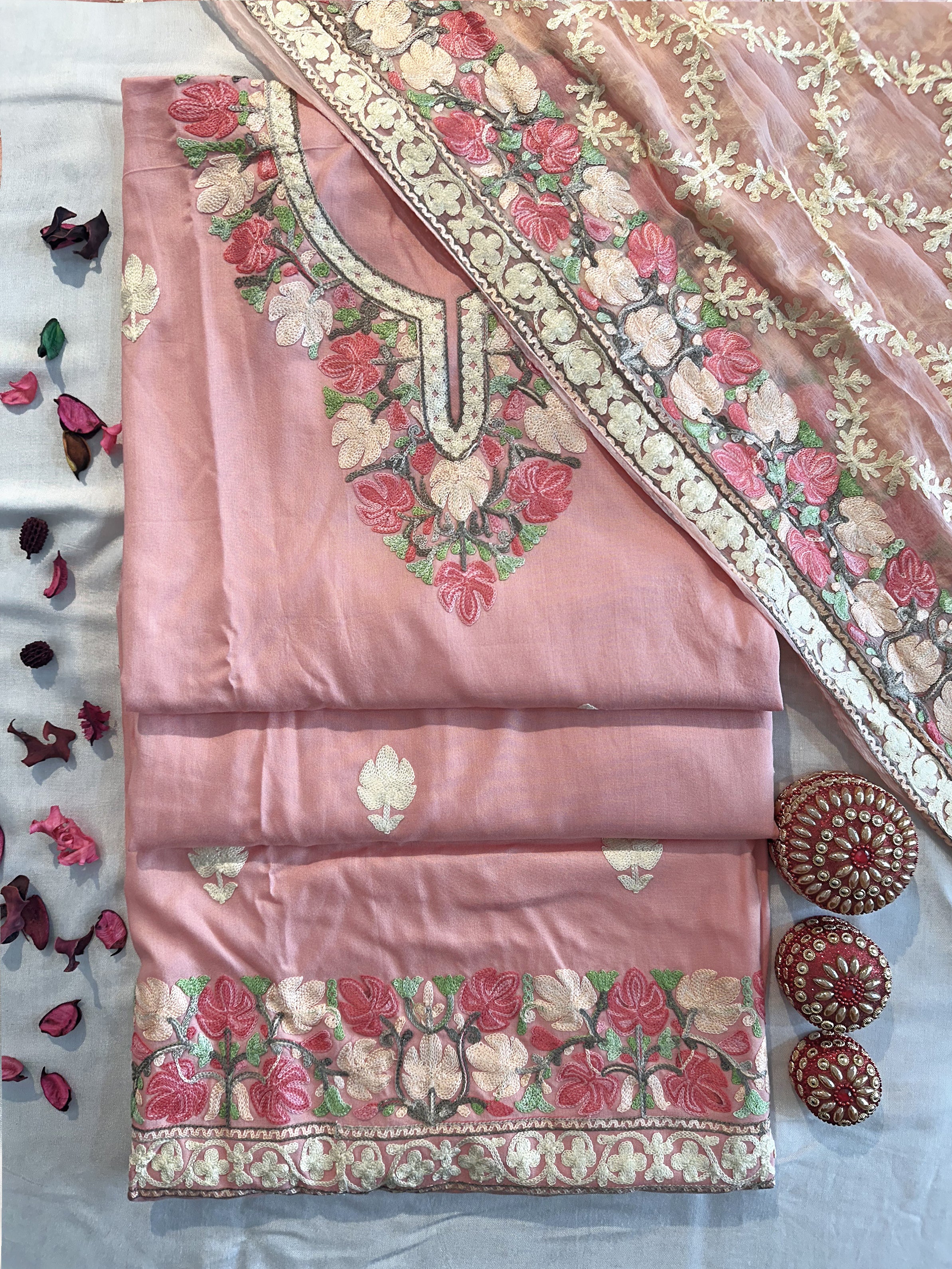 Rayon Cotton Fabric Unstitched Suit Set 4 Colors (Kashmiri)