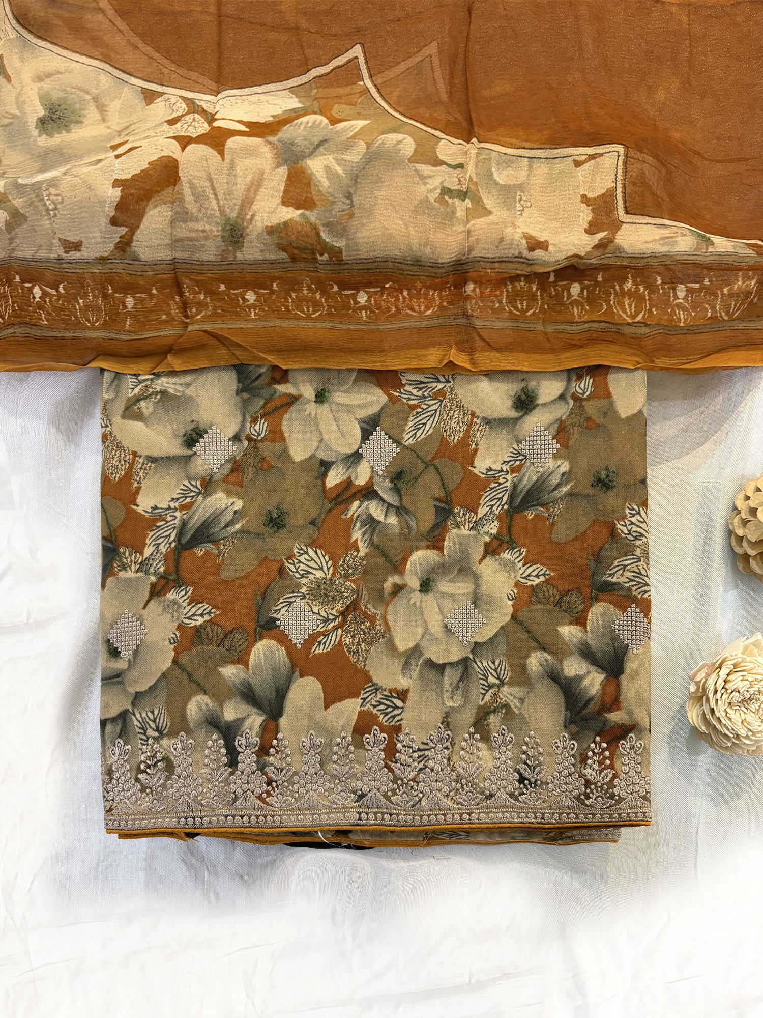 Pashmina allover printed Fabric 2 colors Unstitched Suit Set