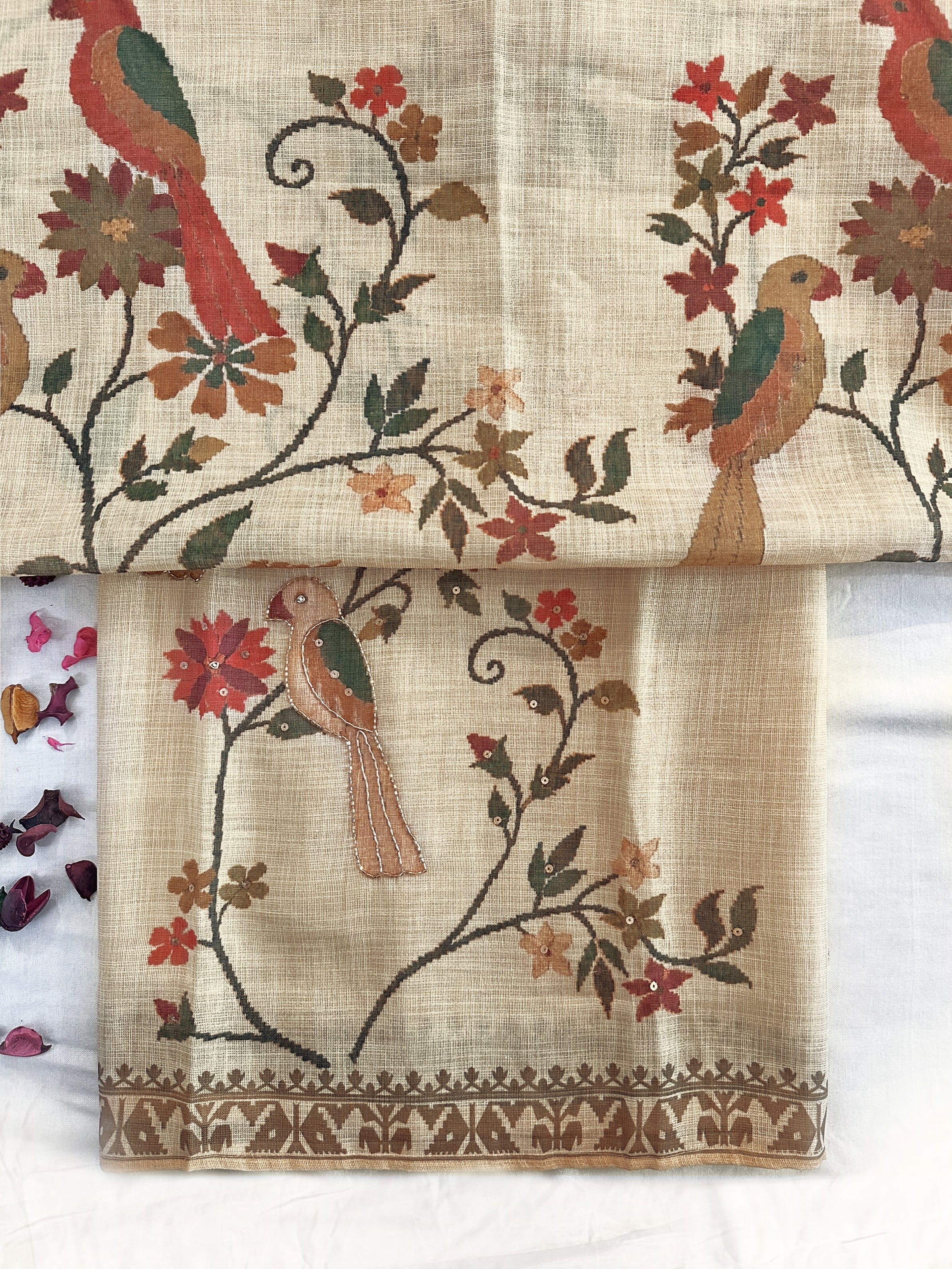 Shimmer Linen Fabric Beige Color Unstitched Suit Set