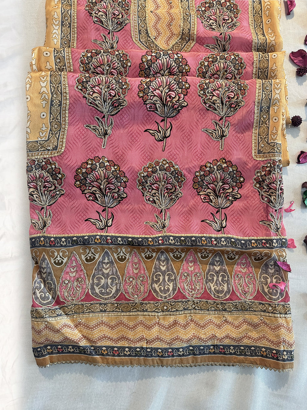 Butter Crepe Fabric Unstitched Suit Set Multicolor