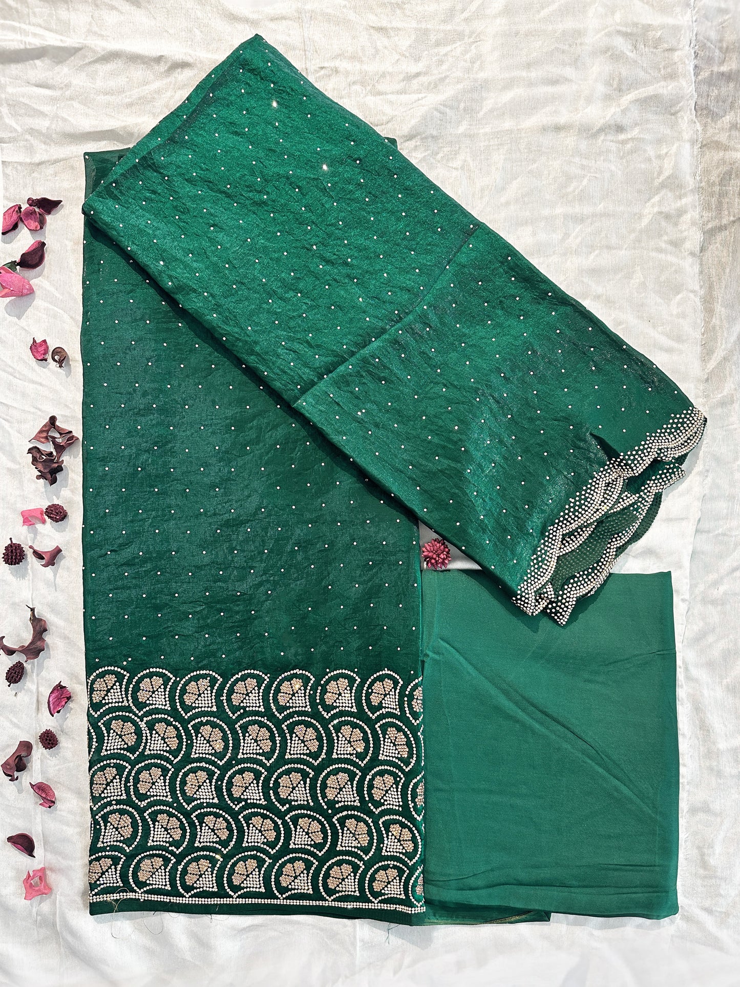 Jimmy Choo Fendy Fabric Unstitched Suit Set | Green and Wine