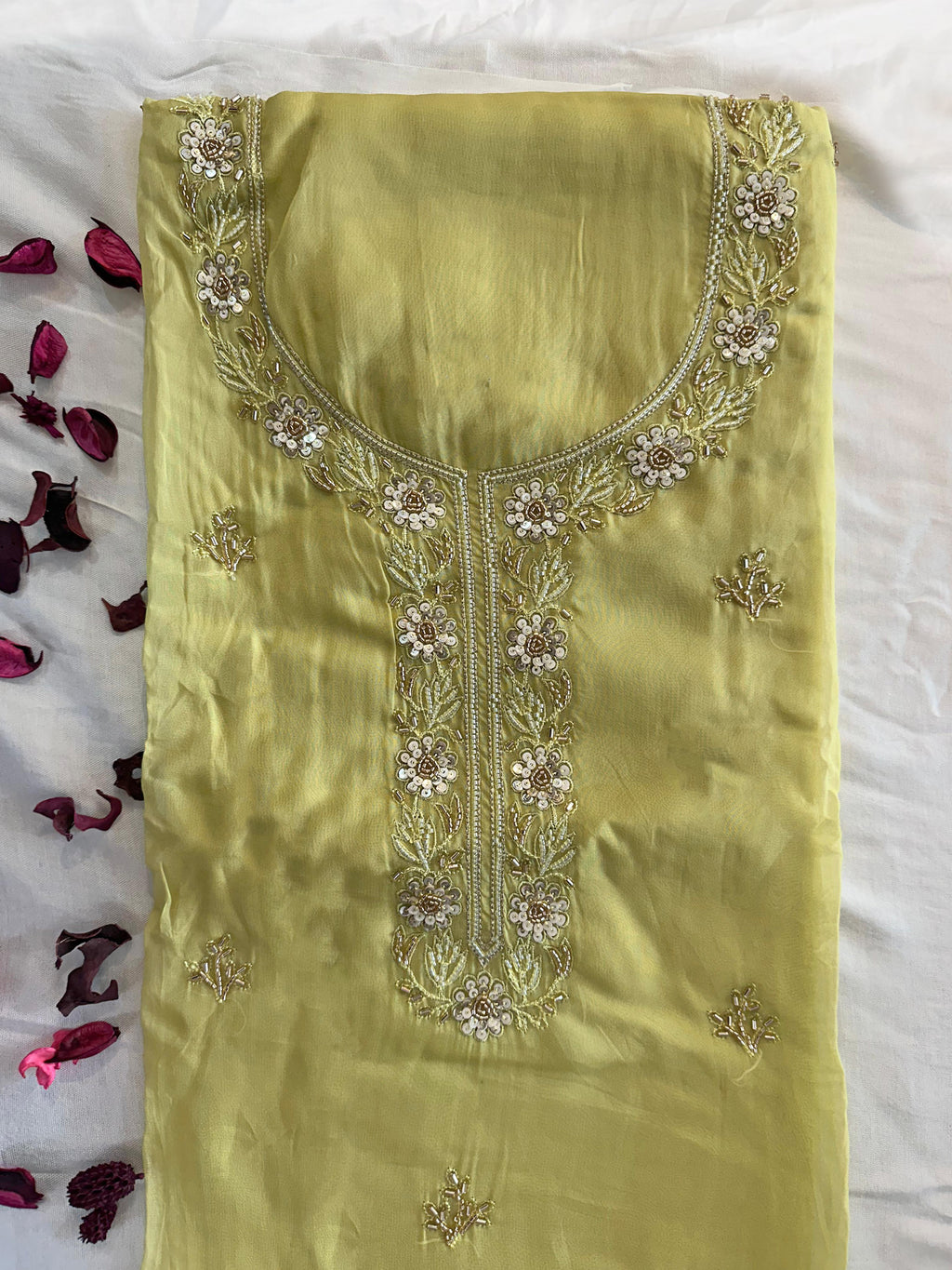 Viscose Organza 2 Green Colors Unstitched Suit Set