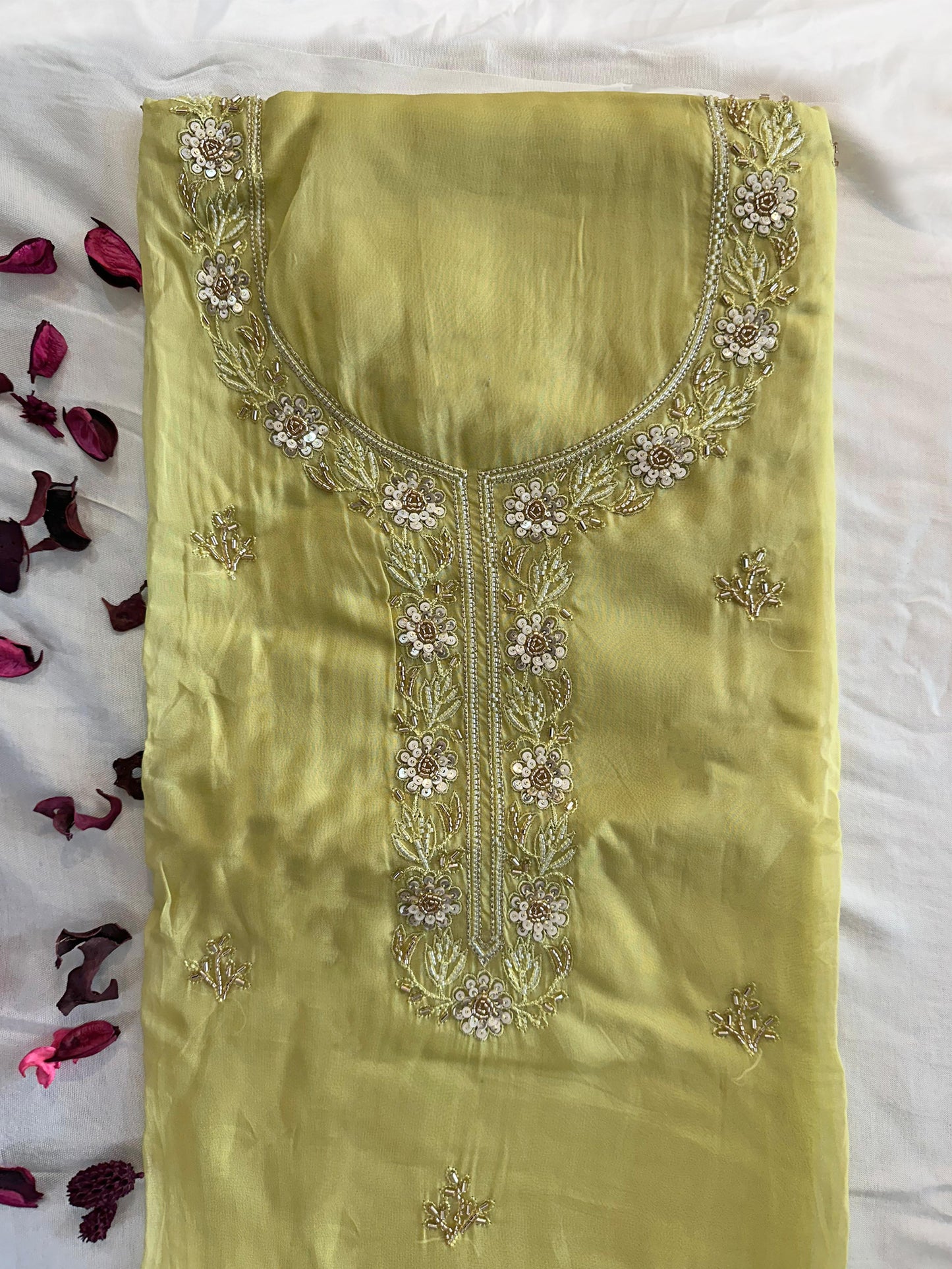 Viscose Organza 2 Green Colors Unstitched Suit Set