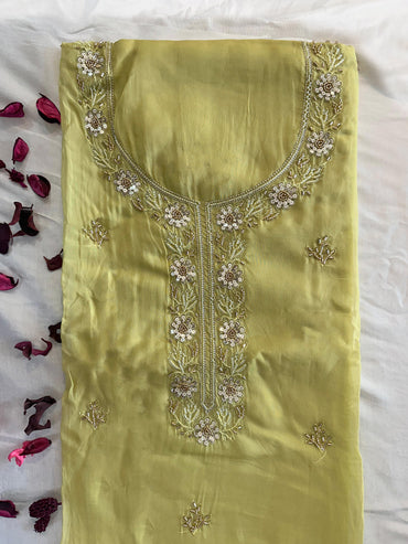 Viscose Organza 2 Green Colors Unstitched Suit Set