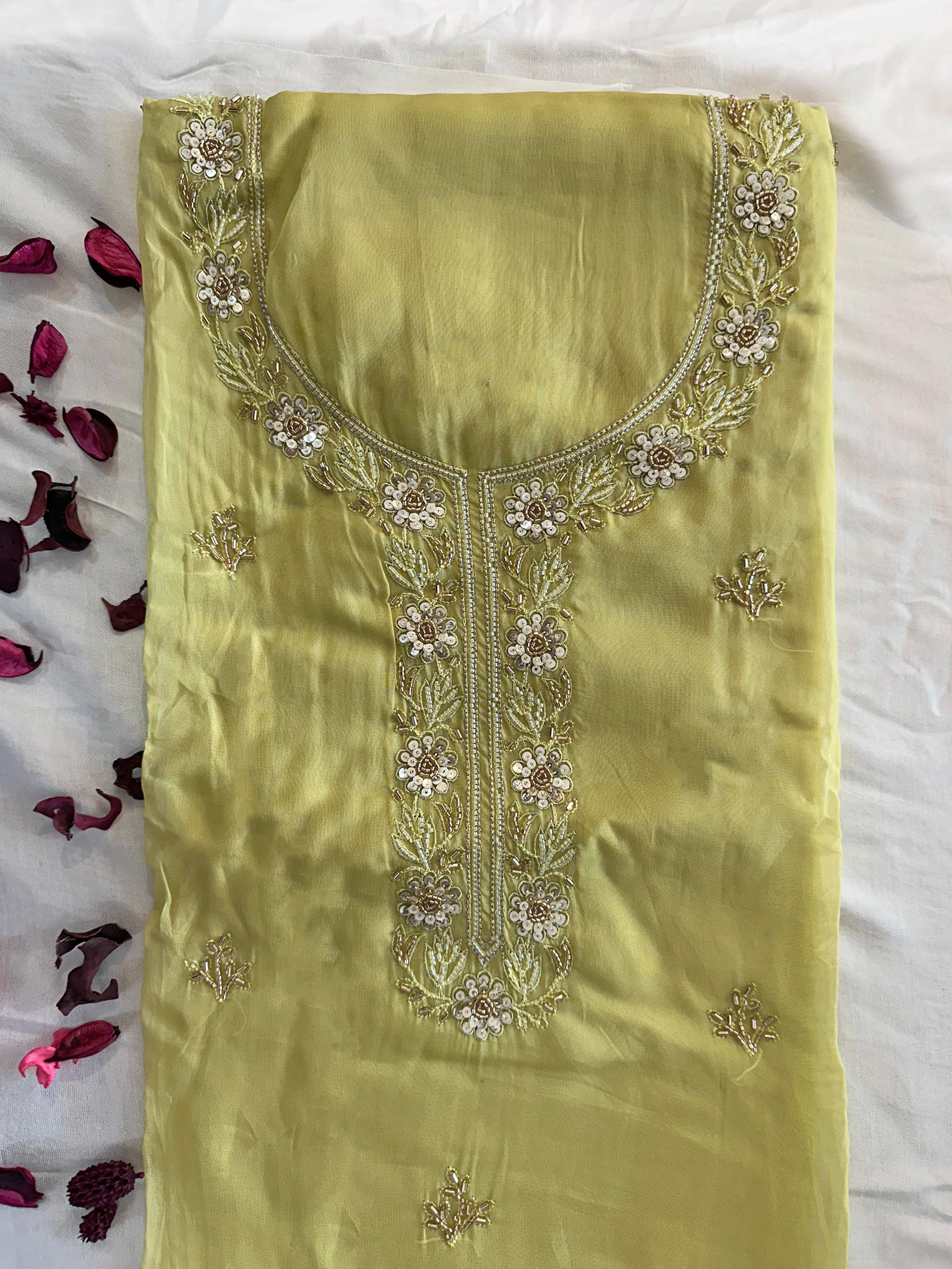 Viscose Organza 2 Green Colors Unstitched Suit Set
