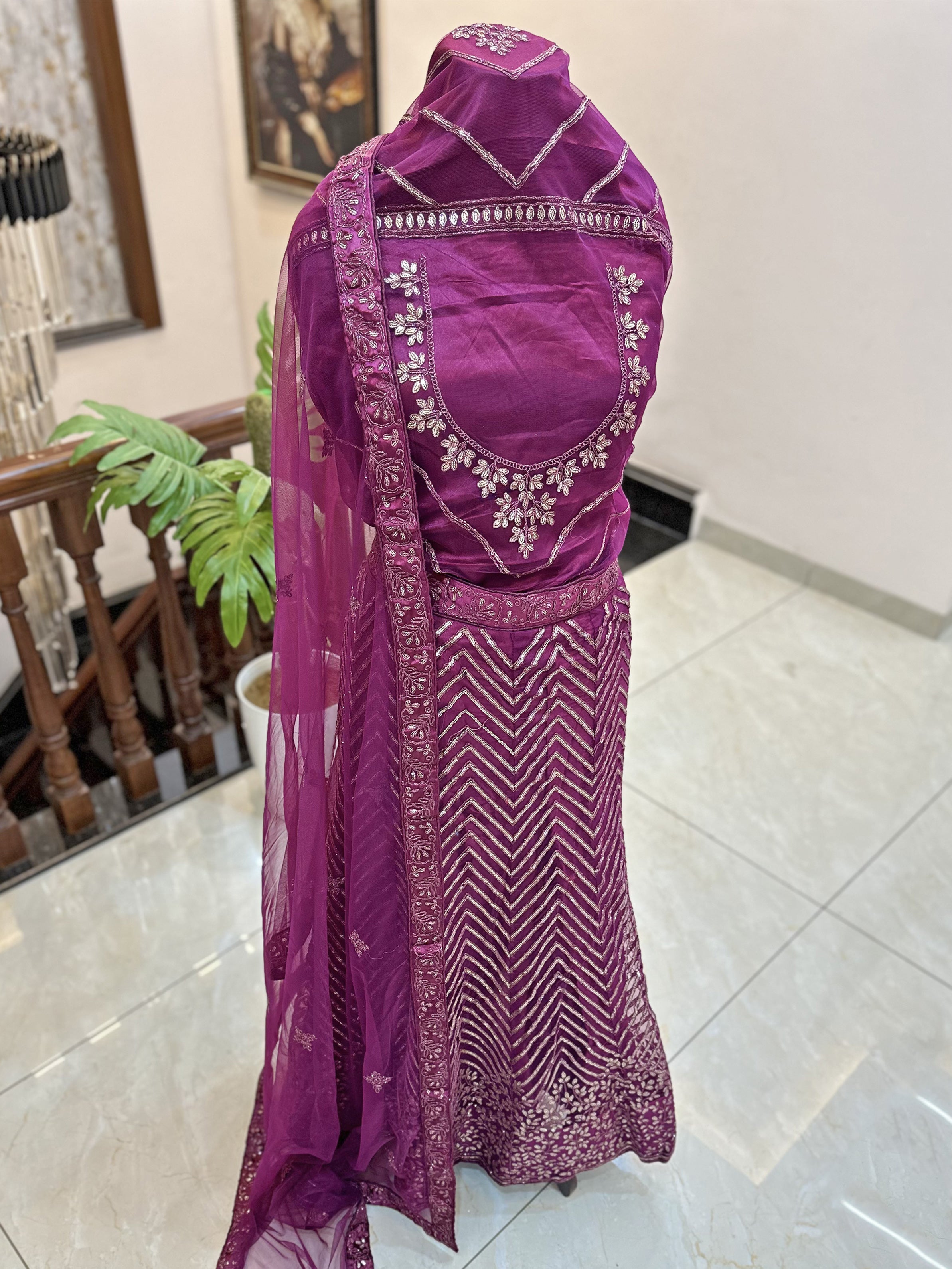 Net Fabric Readymade Lehenga Set Purple color