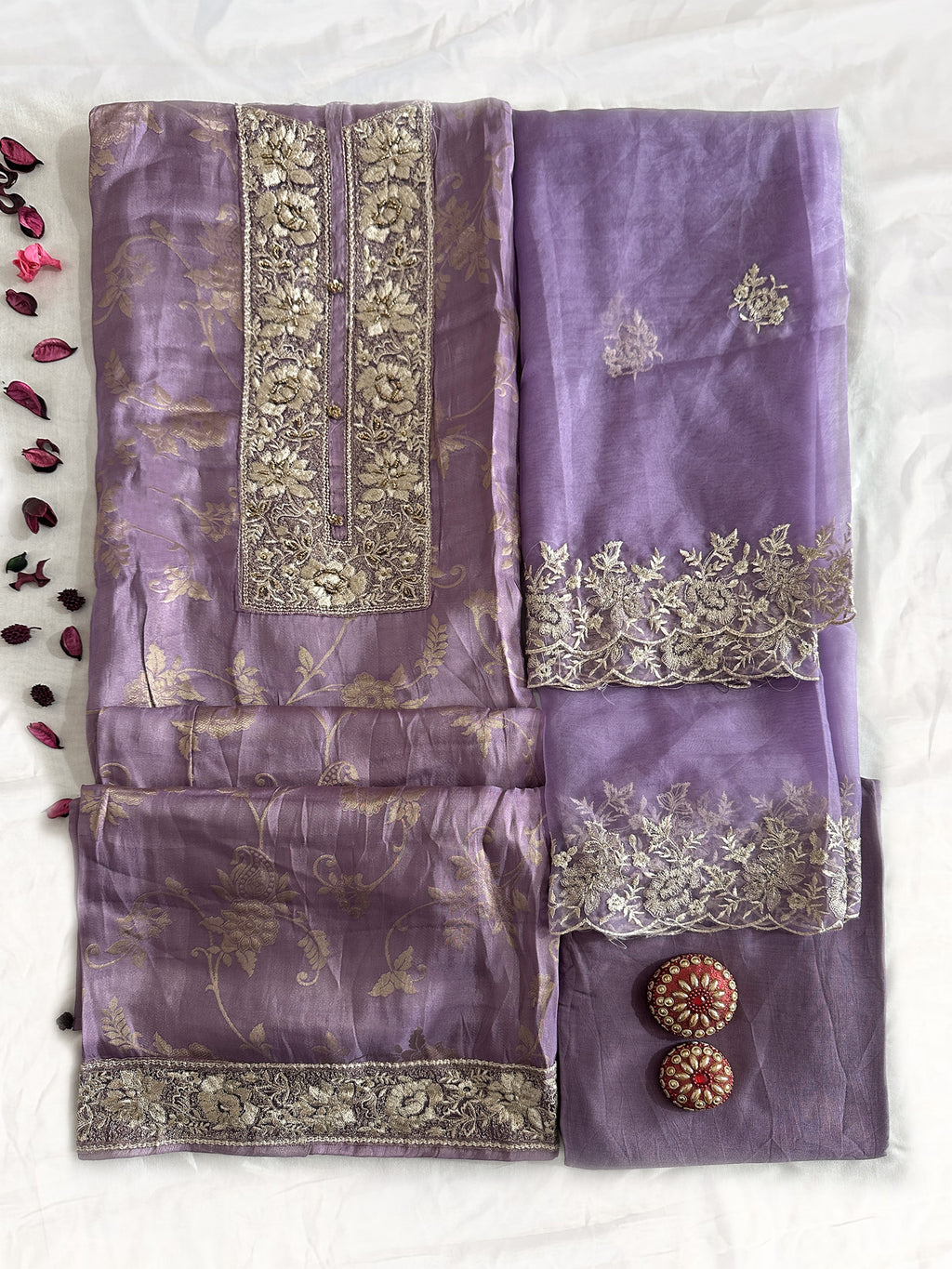 Shimmer Banarasi Fabric Purple Color Unstitched Suit Set