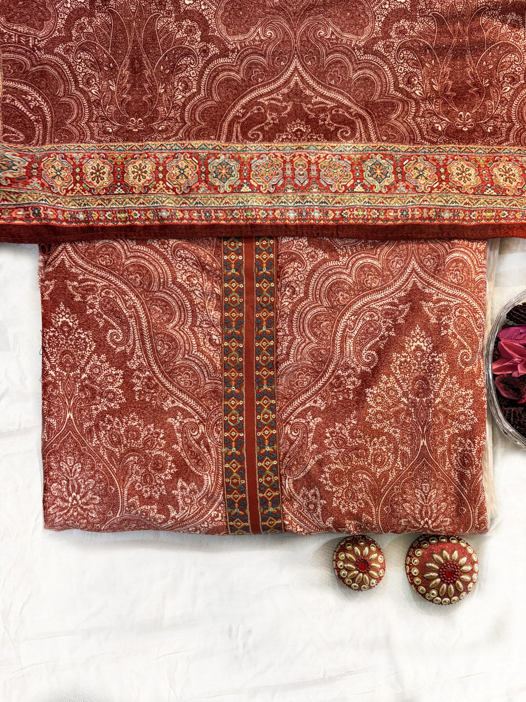 Velvet Fabric 2 colors Unstitched Suit Set