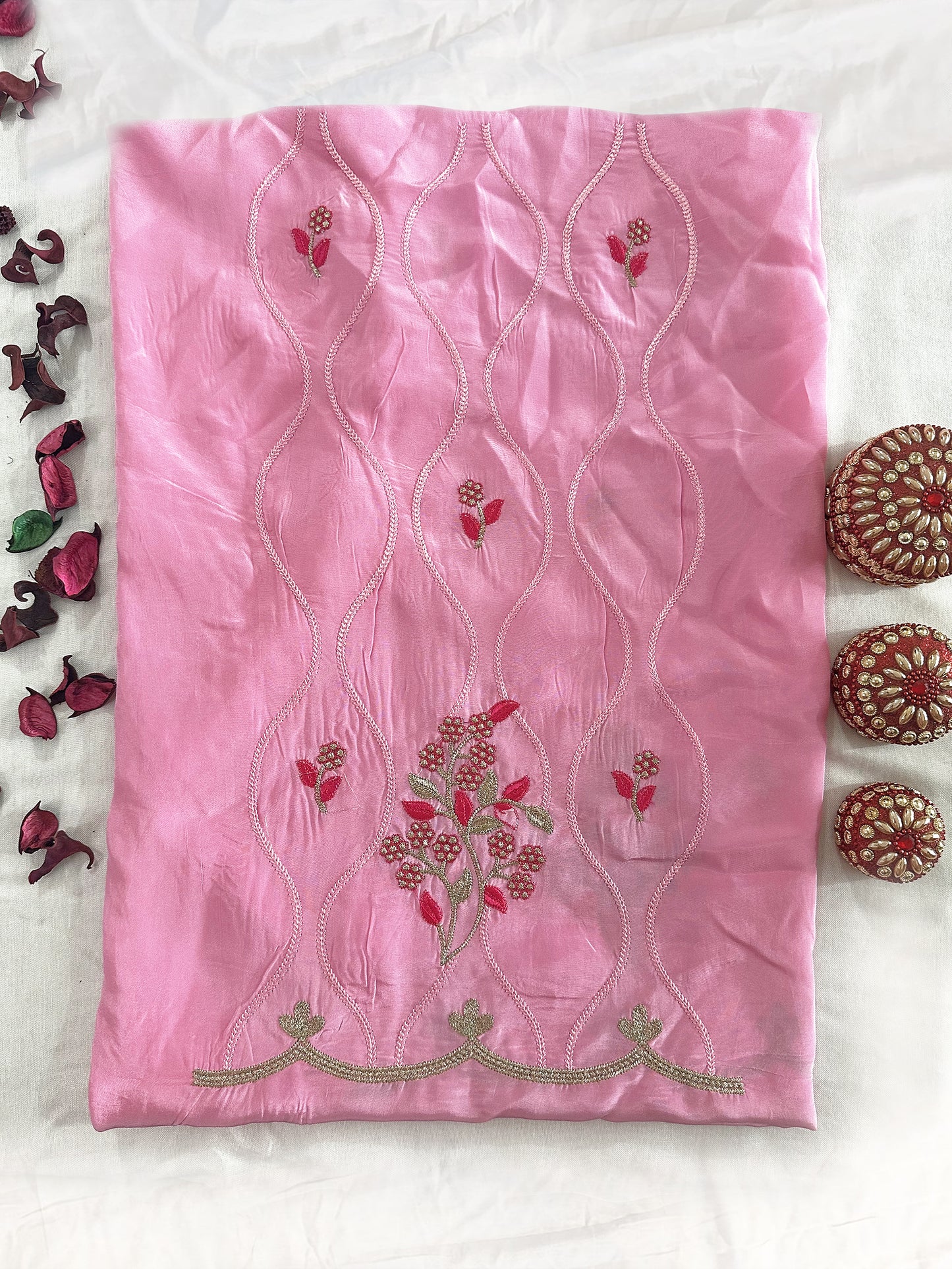Crepe Self-print Fabric Unstitched Suit Set Parrot color
