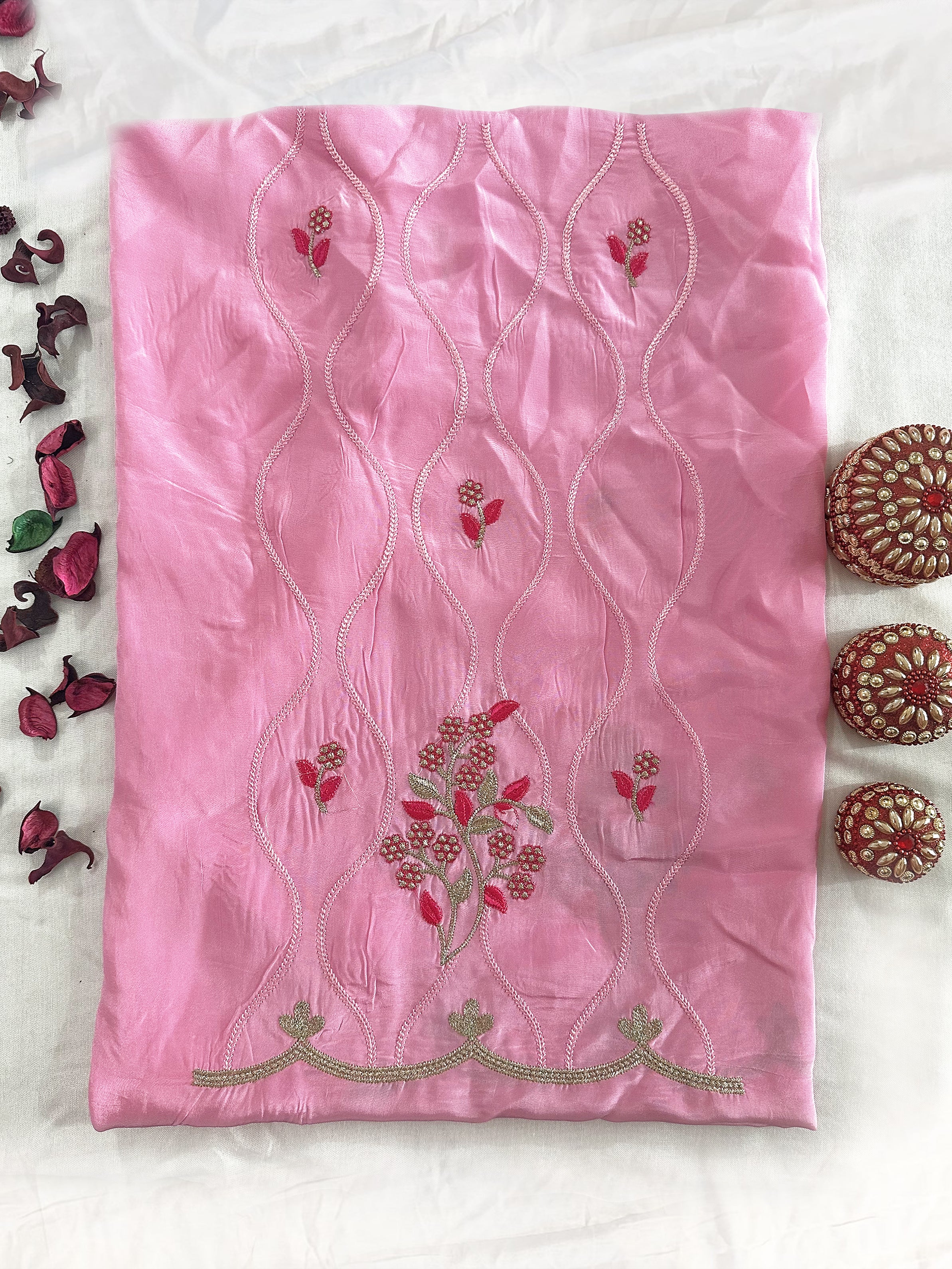 Crepe Self-print Fabric Parrot color Unstitched Suit Set