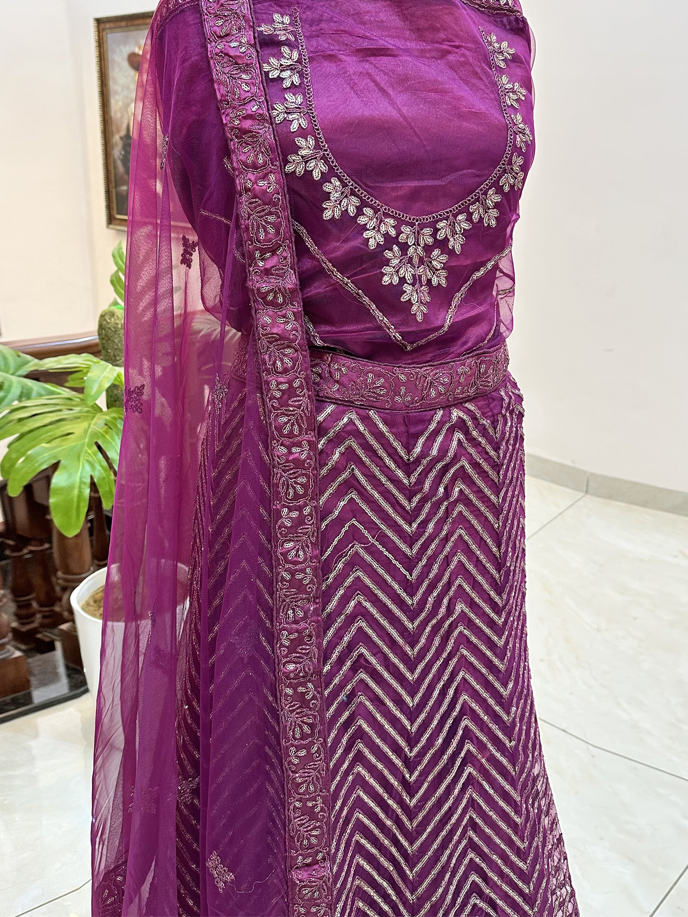 Net Fabric Readymade Lehenga Set Purple color