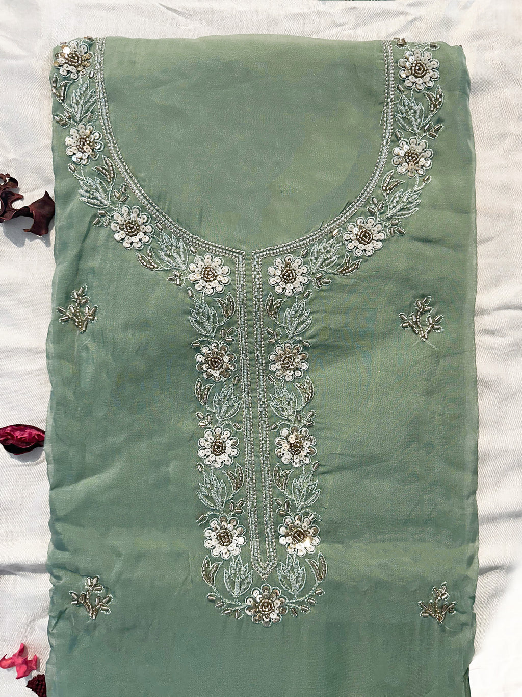 Viscose Organza 2 Green Colors Unstitched Suit Set