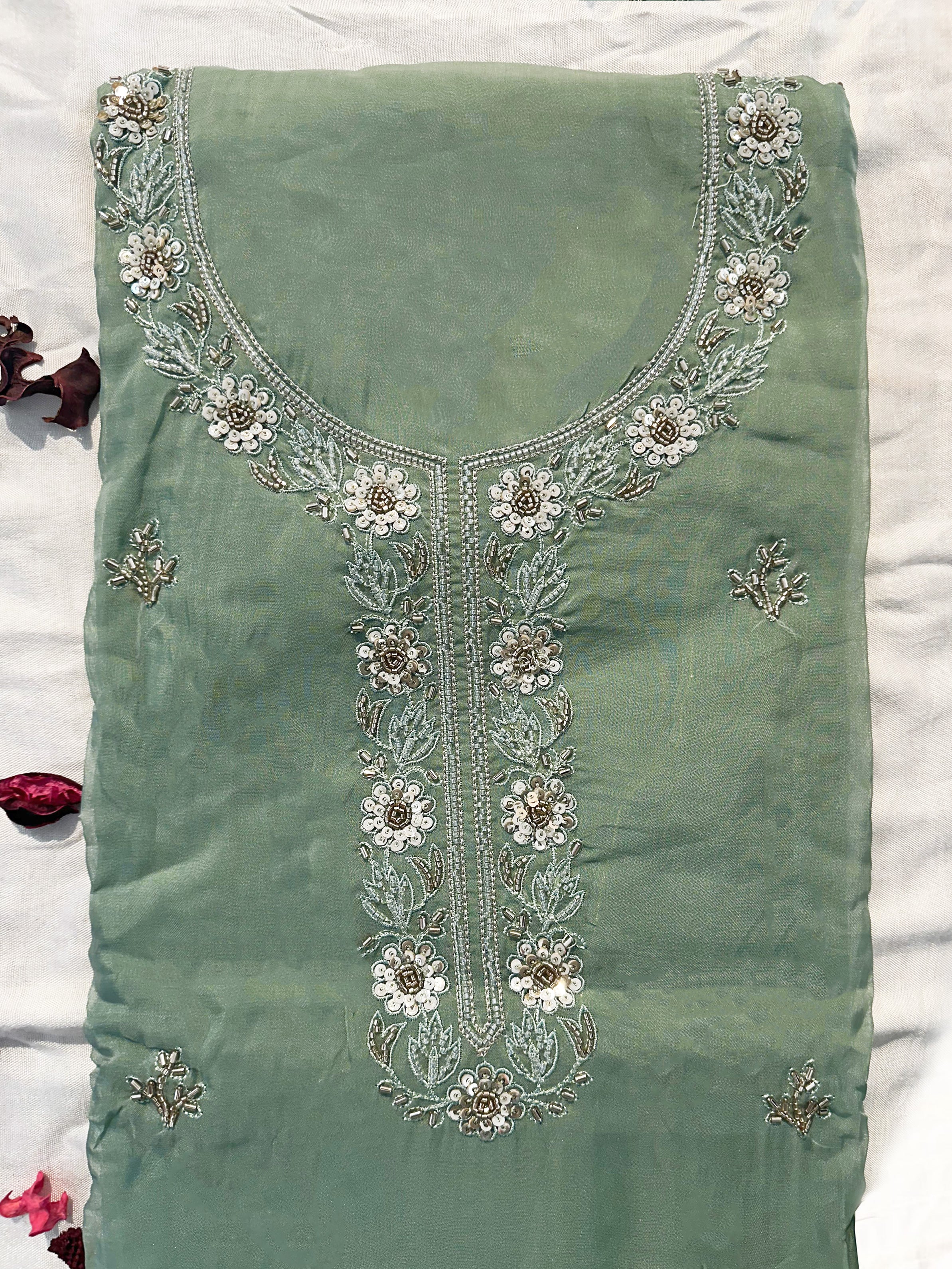 Viscose Organza 2 Green Colors Unstitched Suit Set