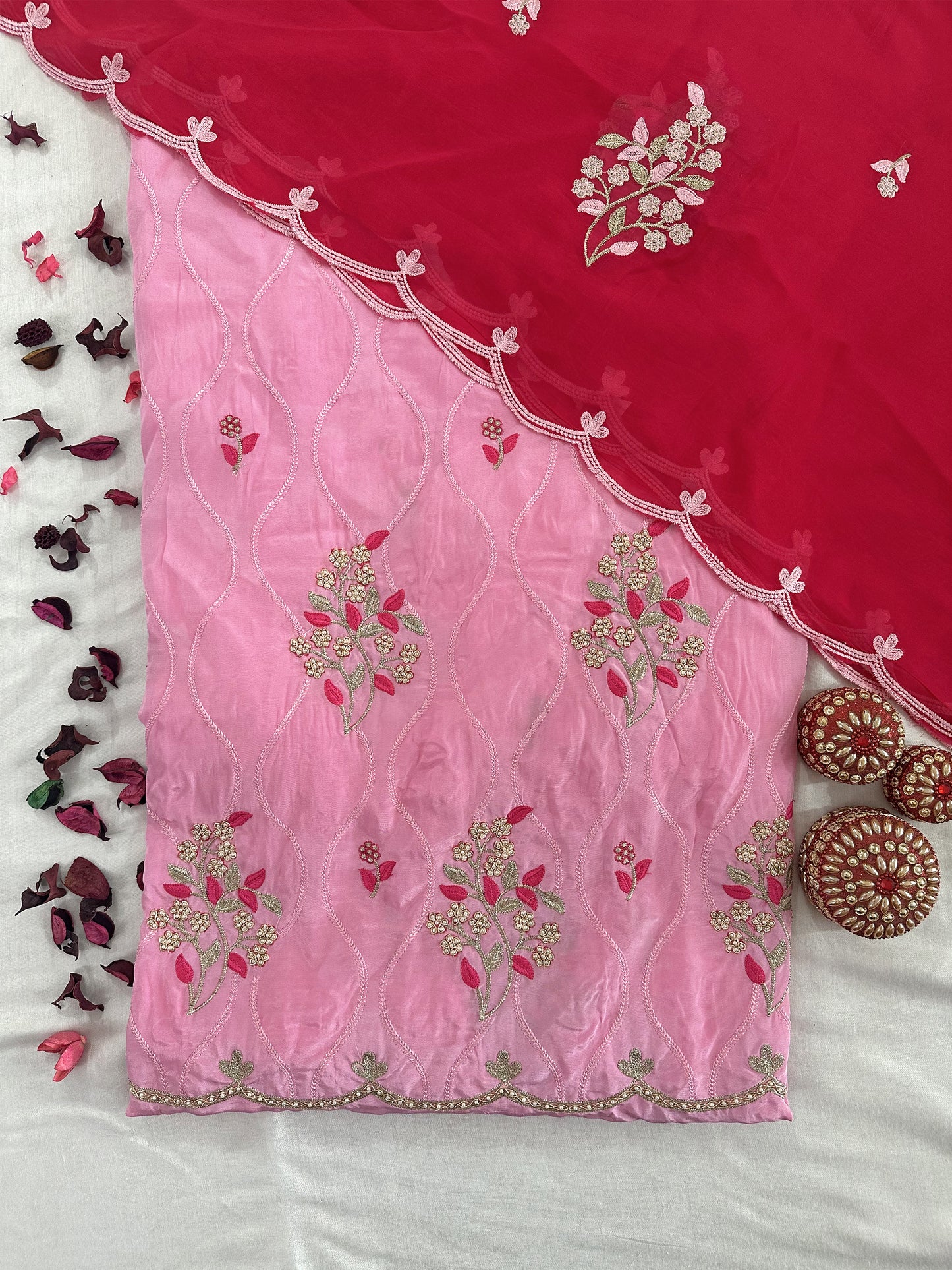 Crepe Self-print Fabric Unstitched Suit Set Parrot color