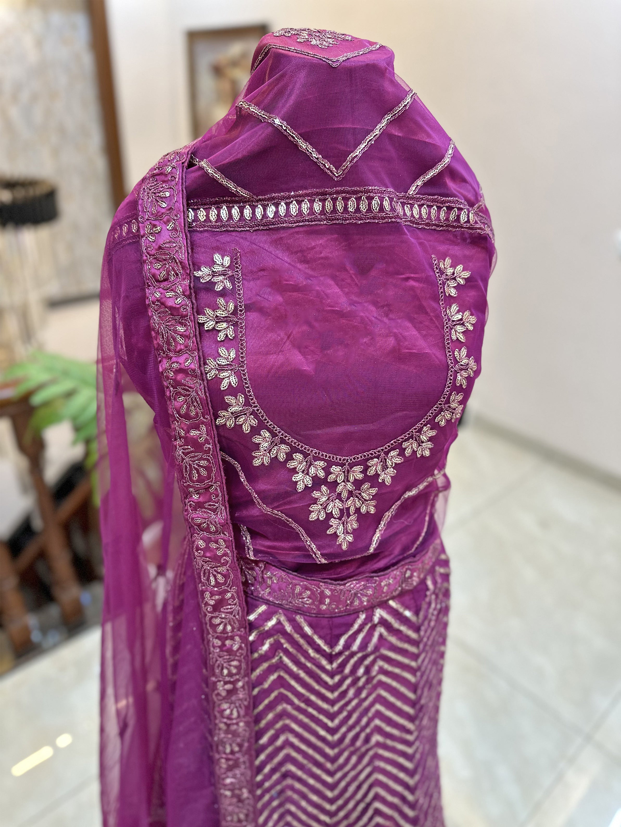 Net Fabric Readymade Lehenga Set Purple color