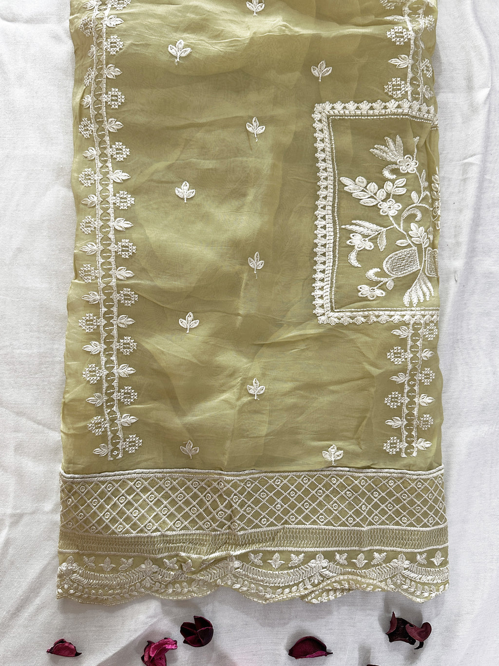 Organza Fabric Green Color Unstitched Suit Set