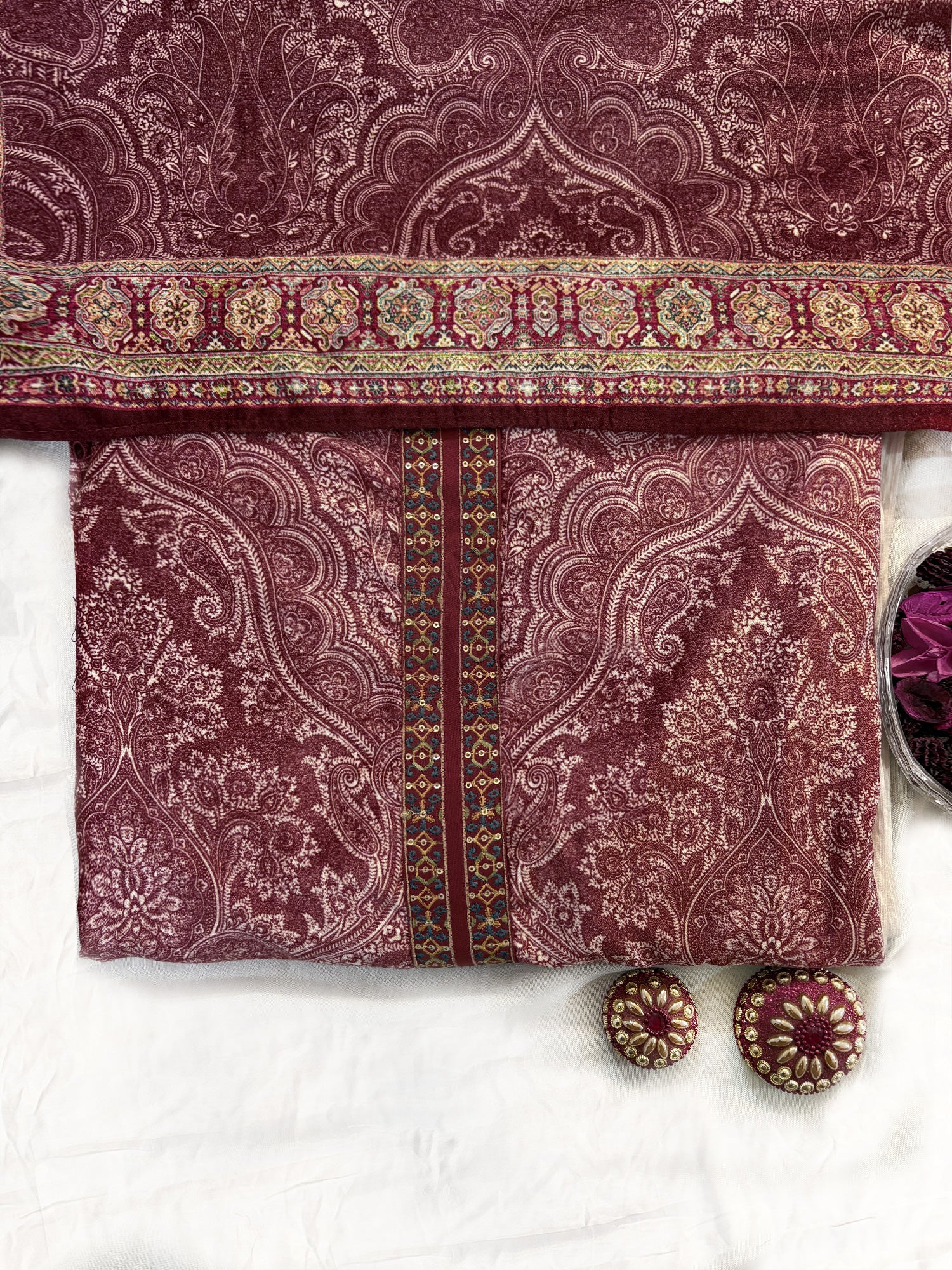 Velvet Fabric 2 colors Unstitched Suit Set