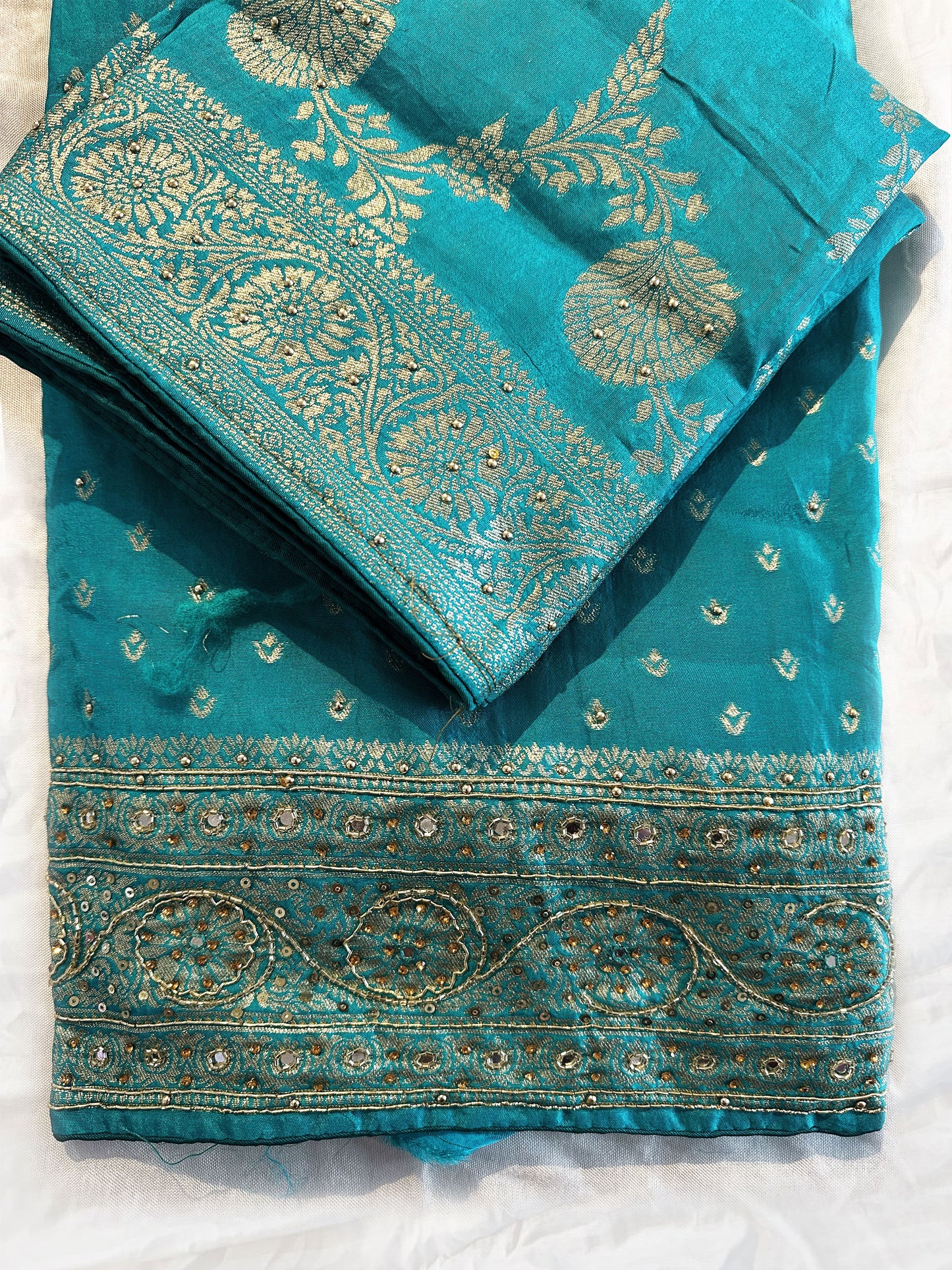 Ganga Silk Fabric Unstitched Suit Set | Frozi & Royal Blue