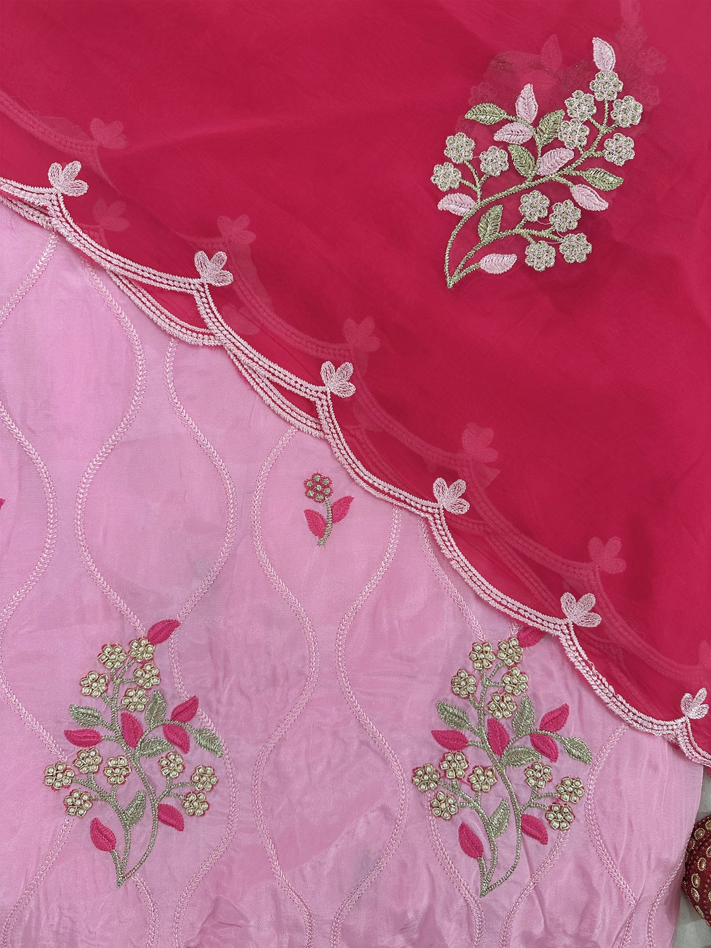 Crepe Self-print Fabric Unstitched Suit Set Parrot color