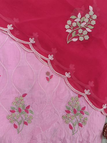 Crepe Self-print Fabric Unstitched Suit Set Parrot color