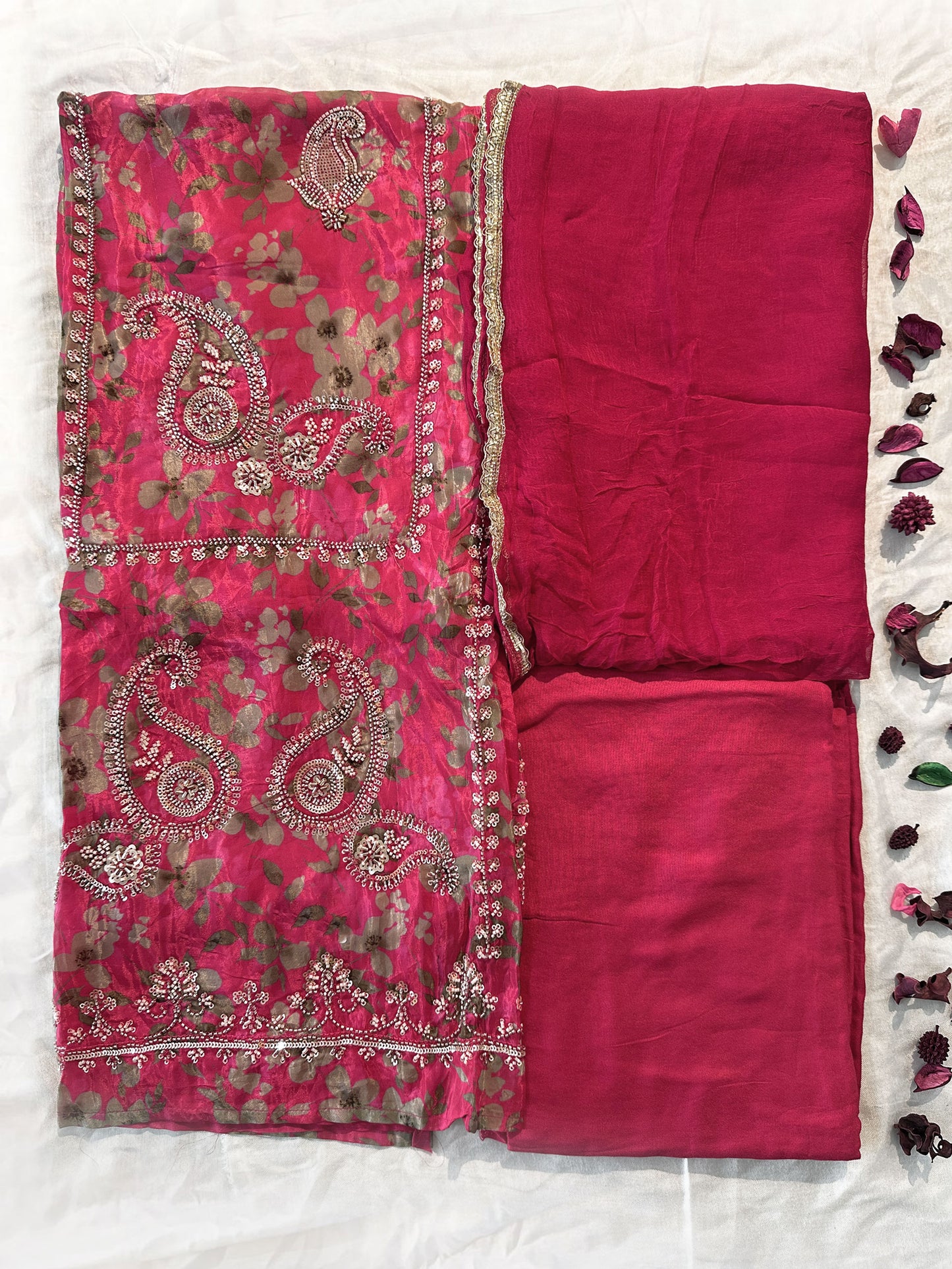 Crepe Fabric Unstitched Suit Set Magenta Colour