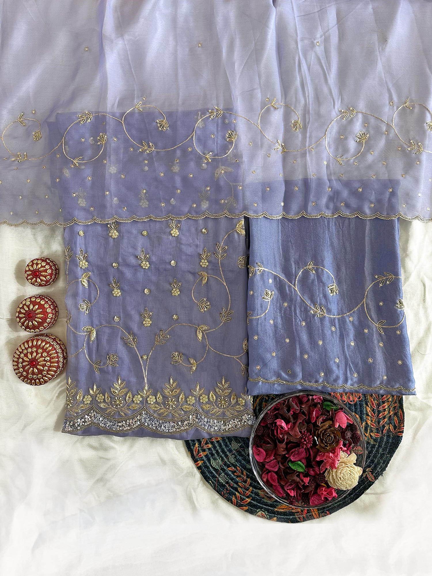 Shimmer Organza Light Purple Unstitched Suit Set